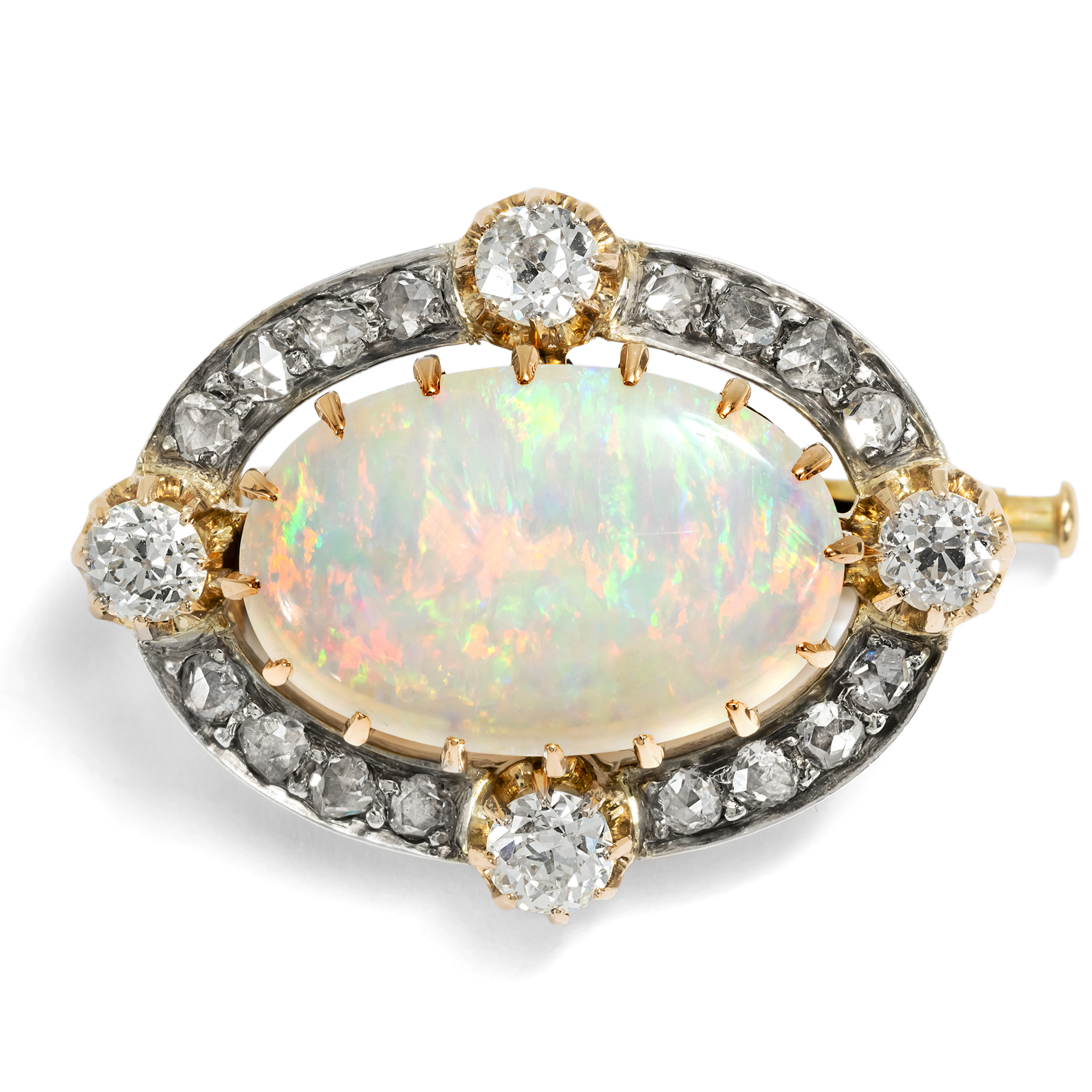 Precious Opal and Diamond Brooch in Silver on Gold, c. 1895