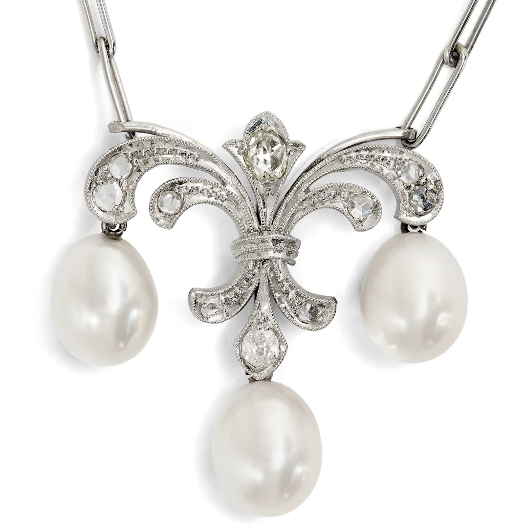 Elegant necklace made from an antique element with diamonds, gold