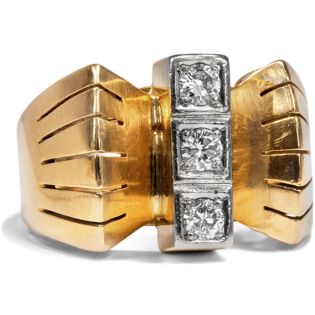 Expressive “Retro Style” Ring with Diamonds in Gold, Germany, c. 1950