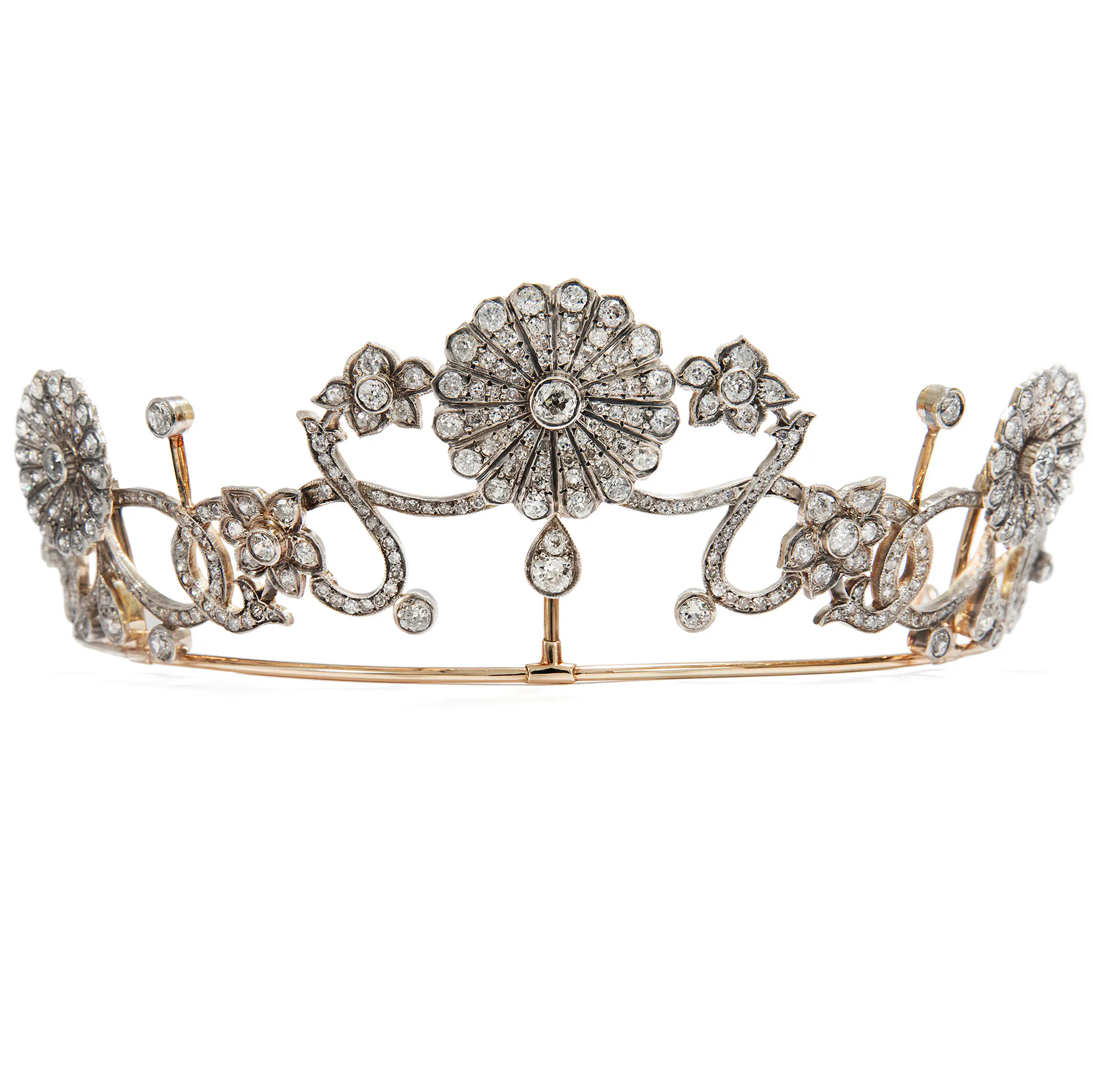 Floral Tiara With 16.76 ct of Diamonds in Gold & Silver, c. 1890