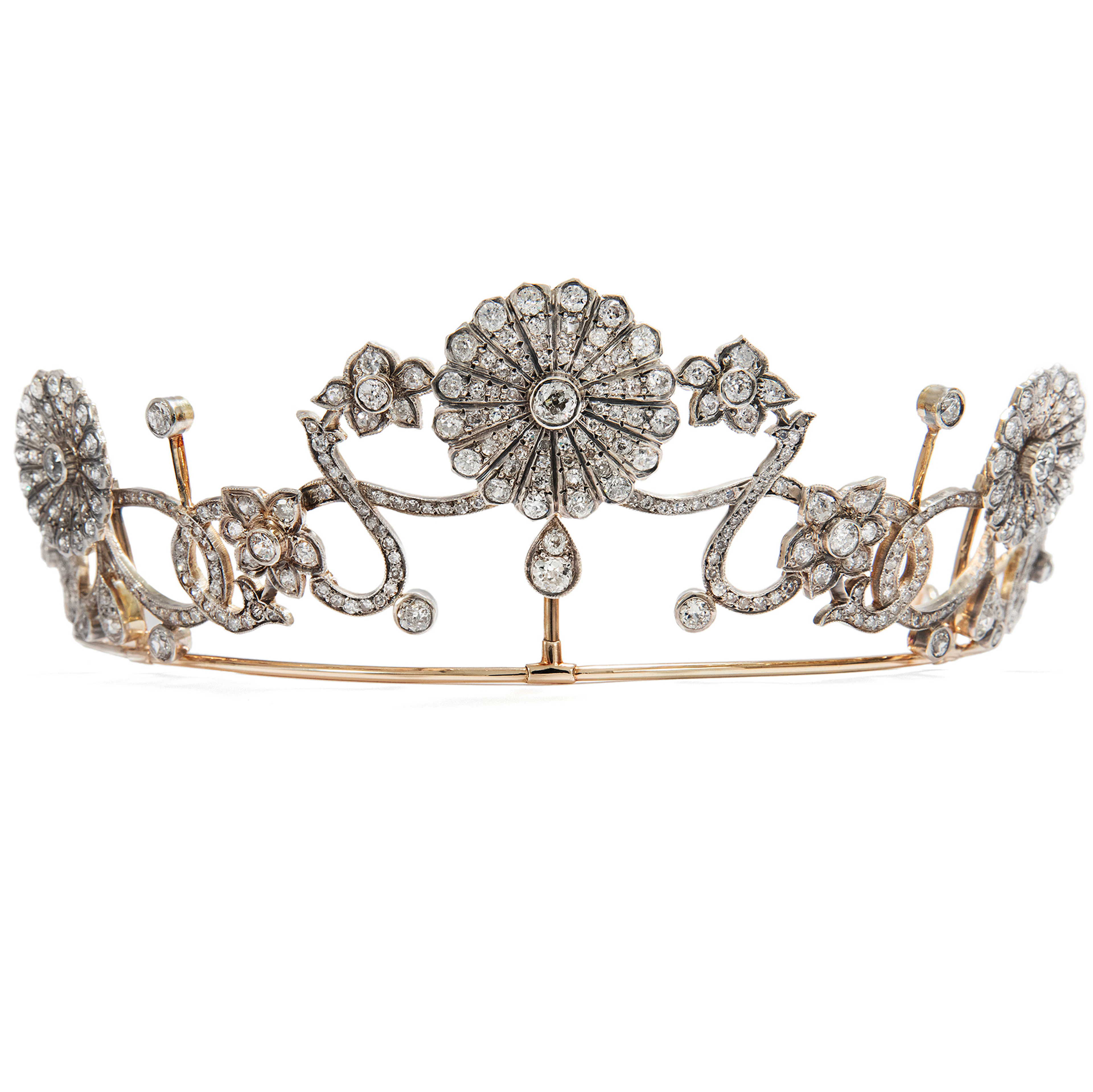 Floral Tiara With 16.76 ct of Diamonds in Gold & Silver, c. 1890