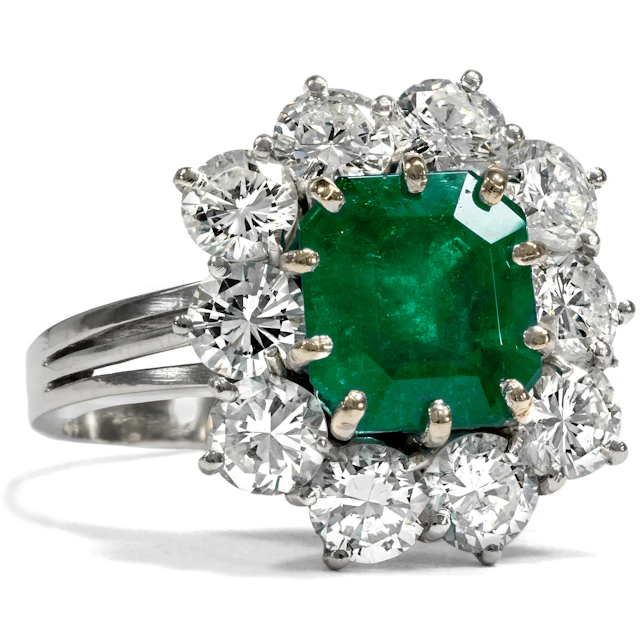 Classic Vintage Diamond & Emerald Cluster Ring, c. 1970
