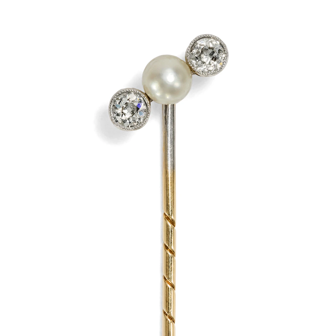 Stylish Antique Pin with Pearl & Diamonds, c. 1905
