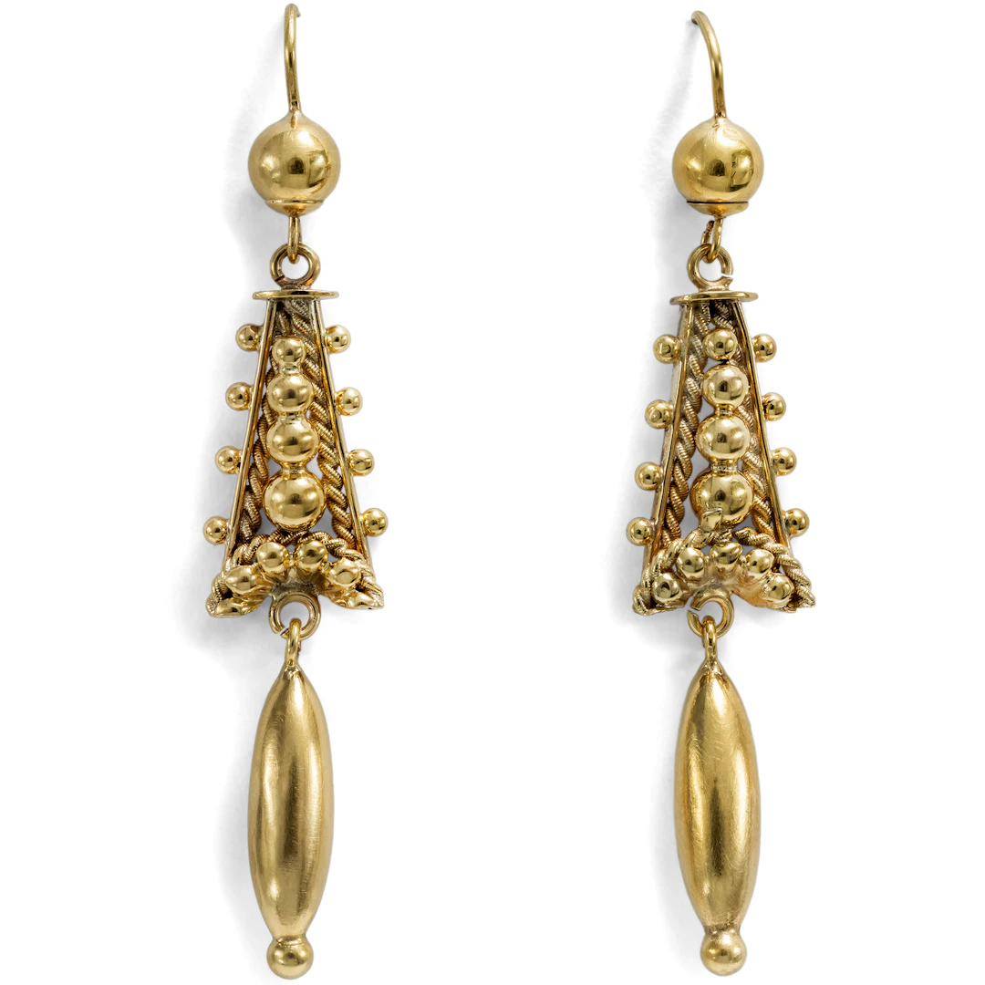 Gold Pendant Earrings in the Etruscan Style, Mariage, c. 1880 & later