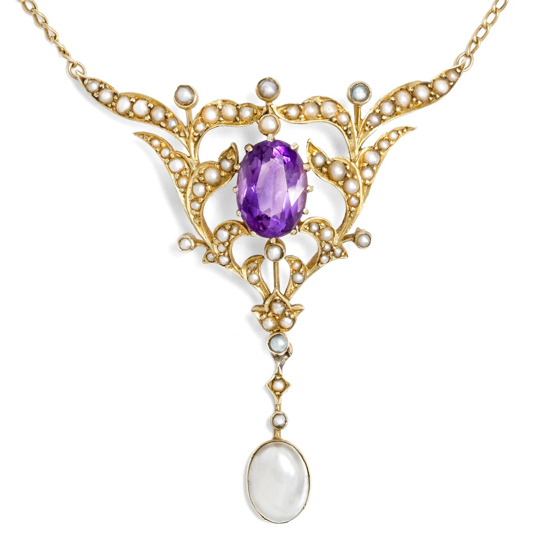 Elegant Edwardian Amethyst and Pearl Necklace, British, c. 1905