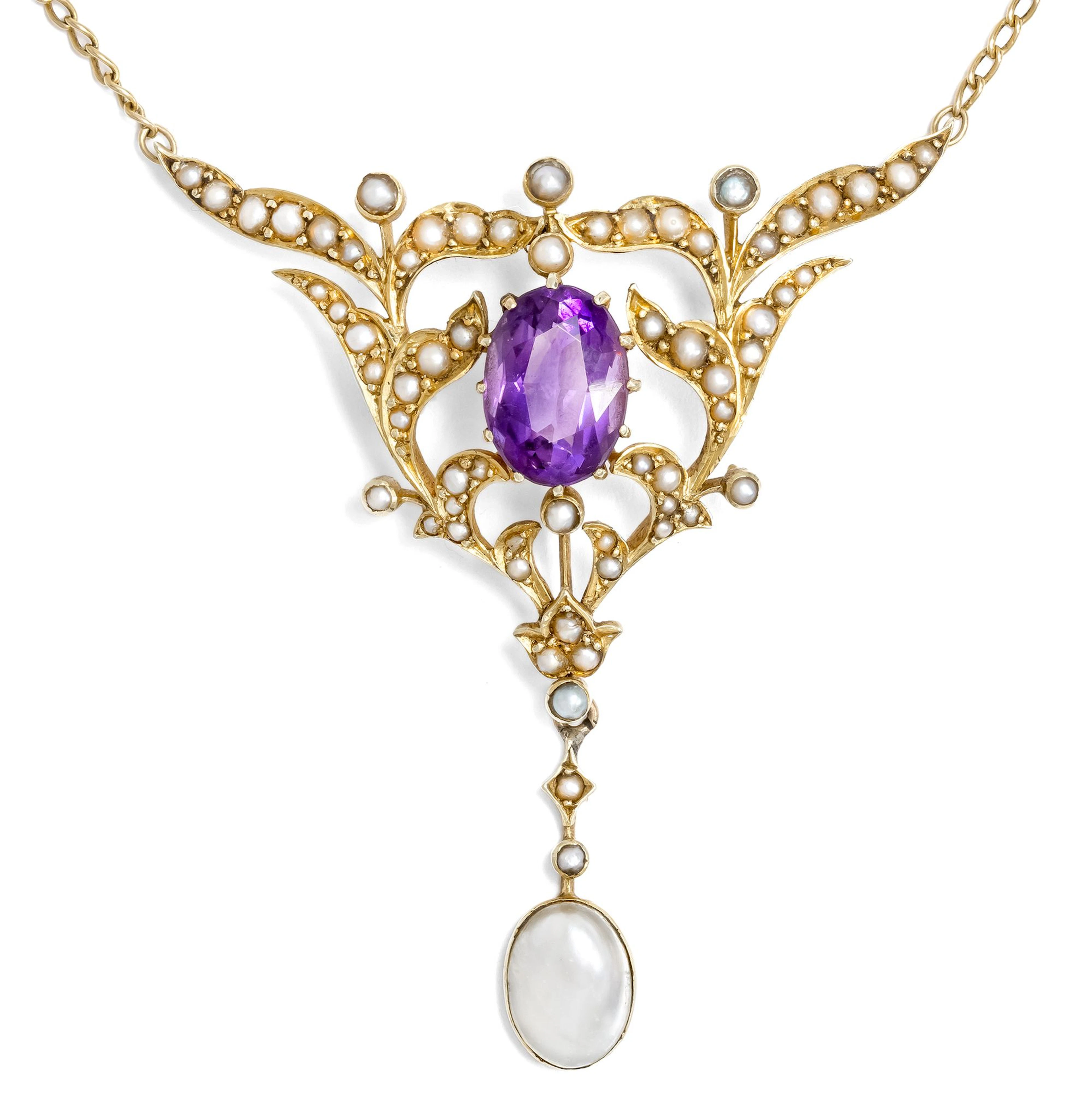Elegant Edwardian Amethyst and Pearl Necklace, British, c. 1905