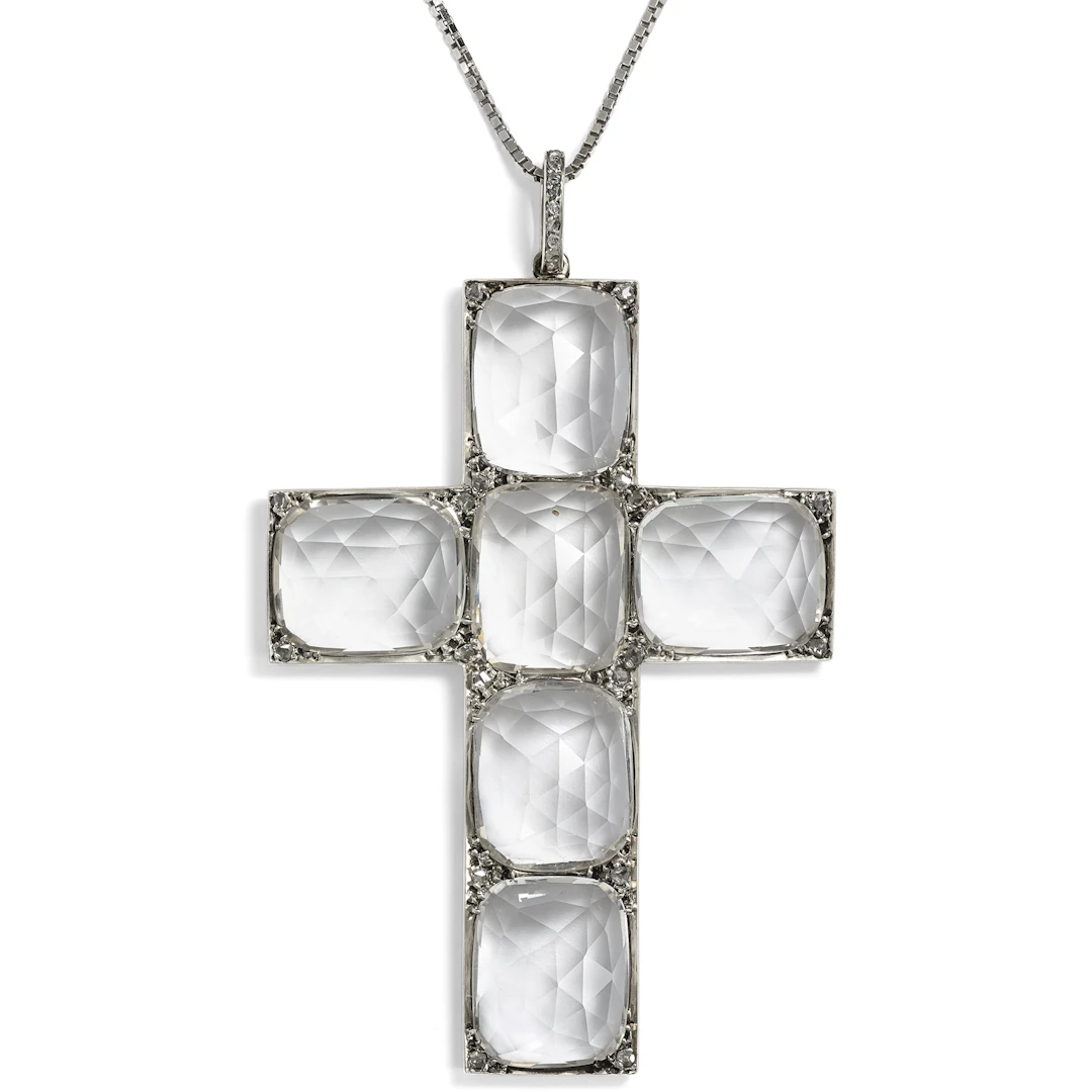 Large Cross with Rock Crystals and Diamonds in Gold and Silver, England