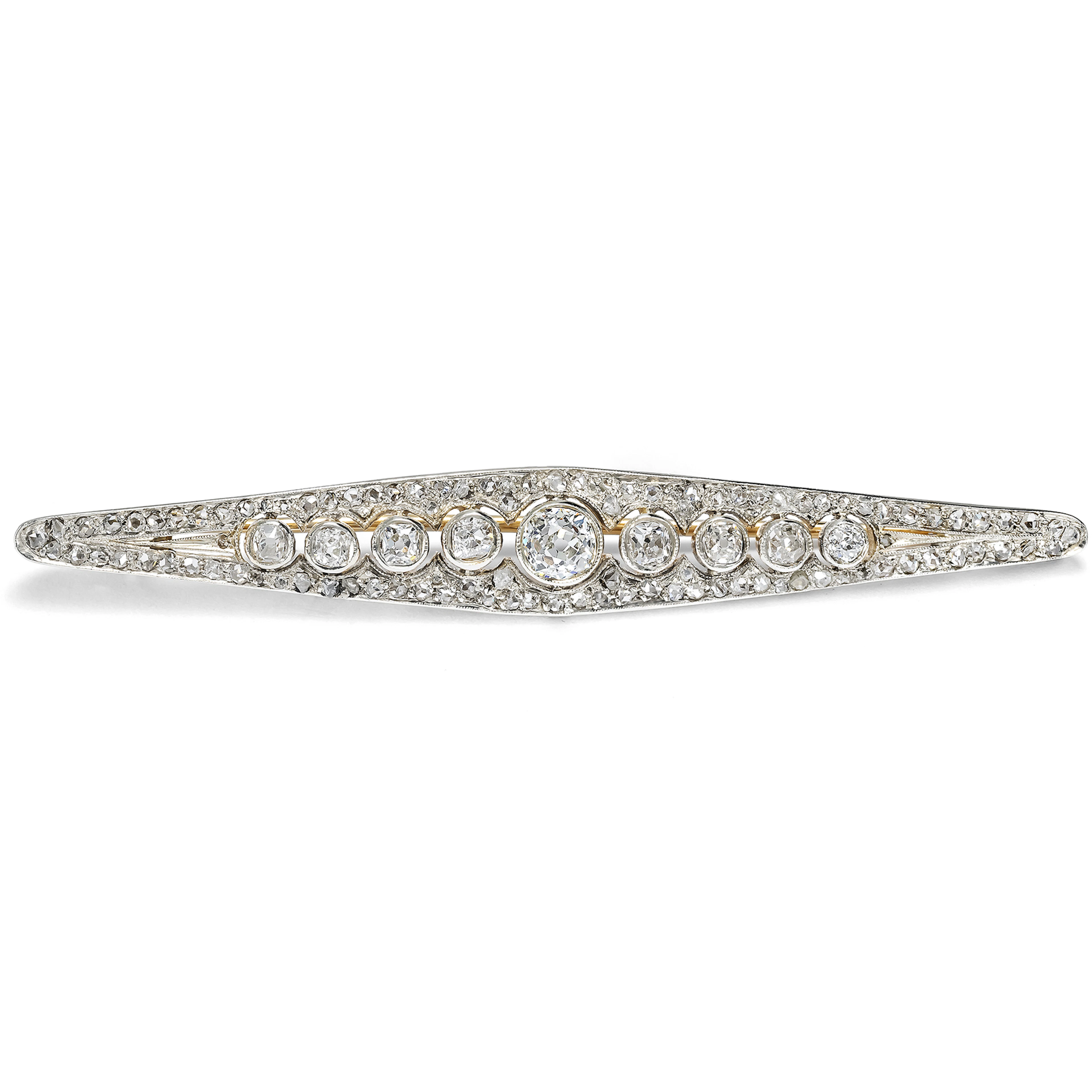 Elegant Art Deco Bar Brooch with Antique Diamonds, c. 1930