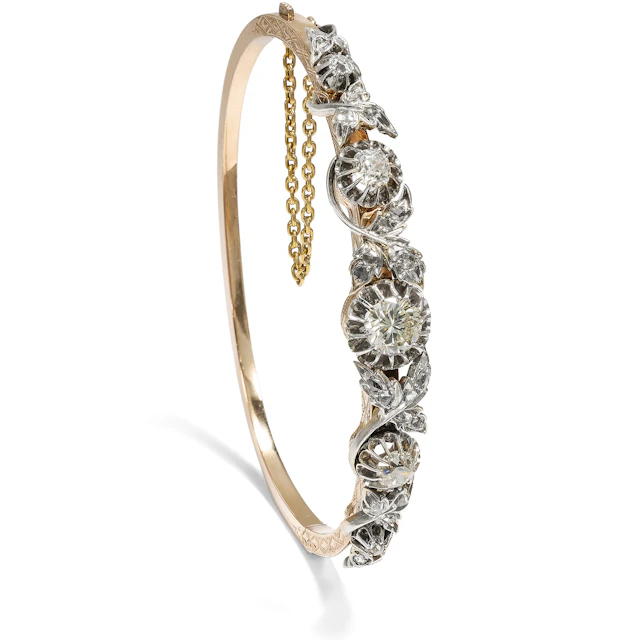 Beautiful Antique Bangle with Diamonds in Gold & Silver, Vienna, c. 1900