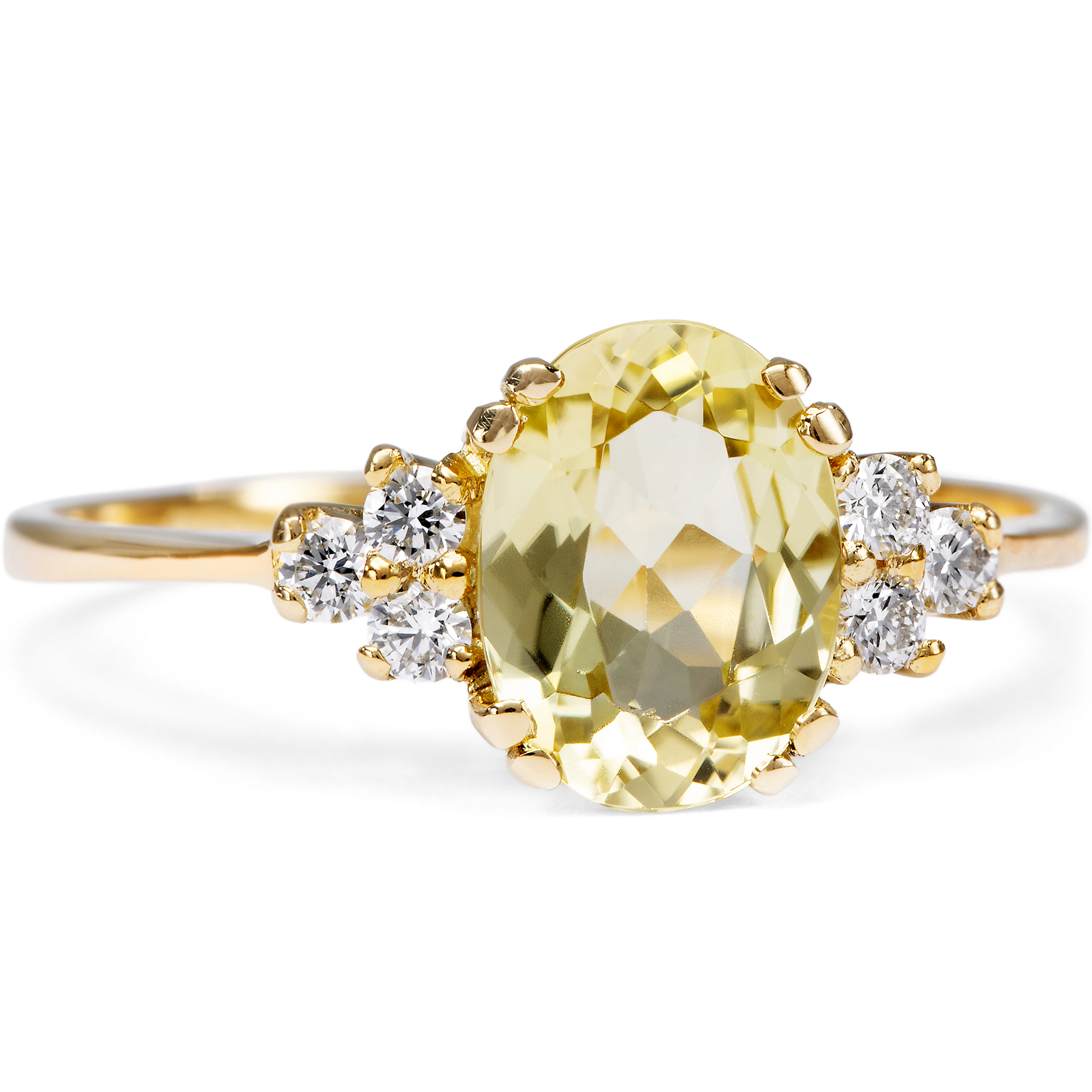 Delicate Ring with Yellow-Green Tourmaline & Diamonds in Gold, From
