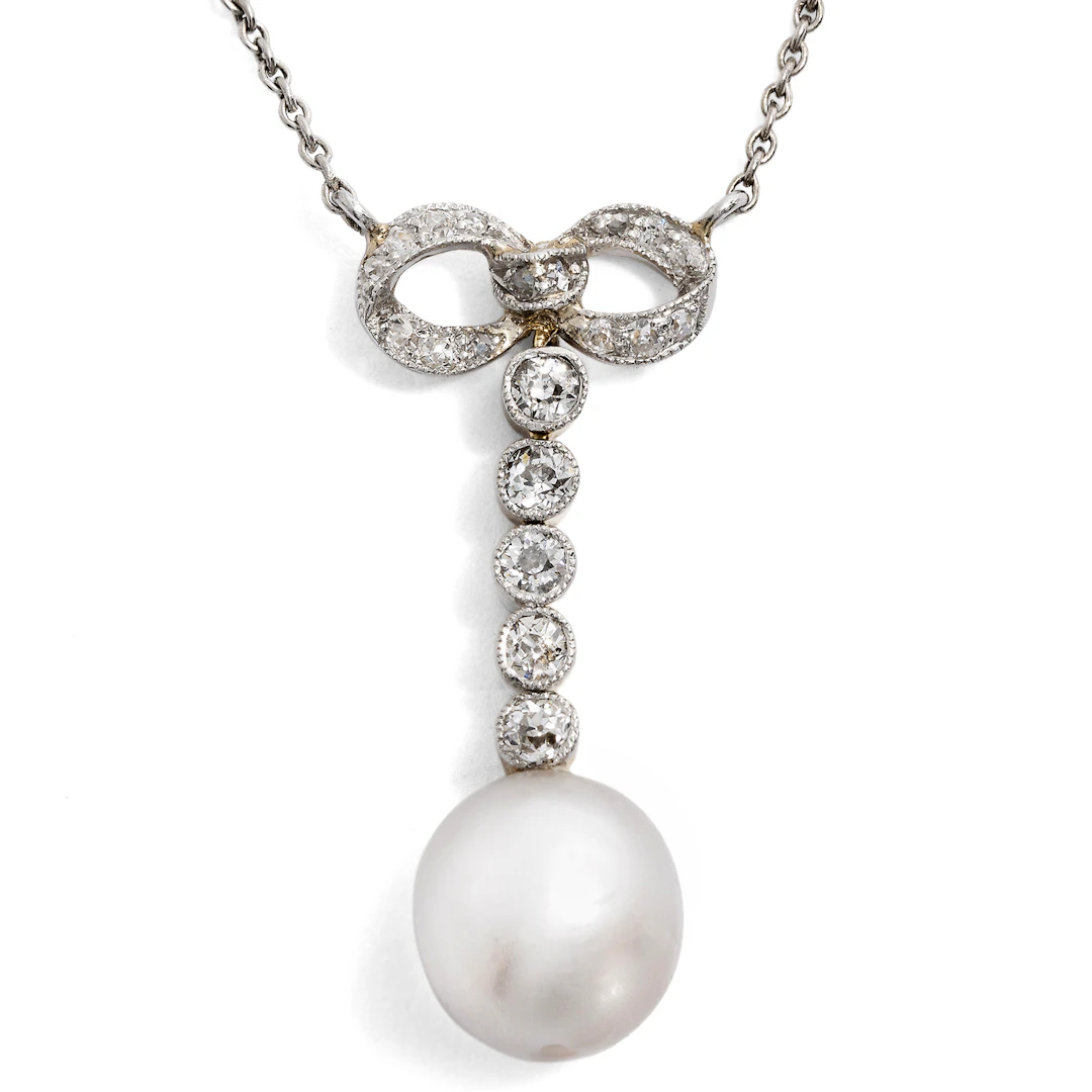 Delicate Looped Necklace in Gold & Platinum, with Diamonds and a Natural