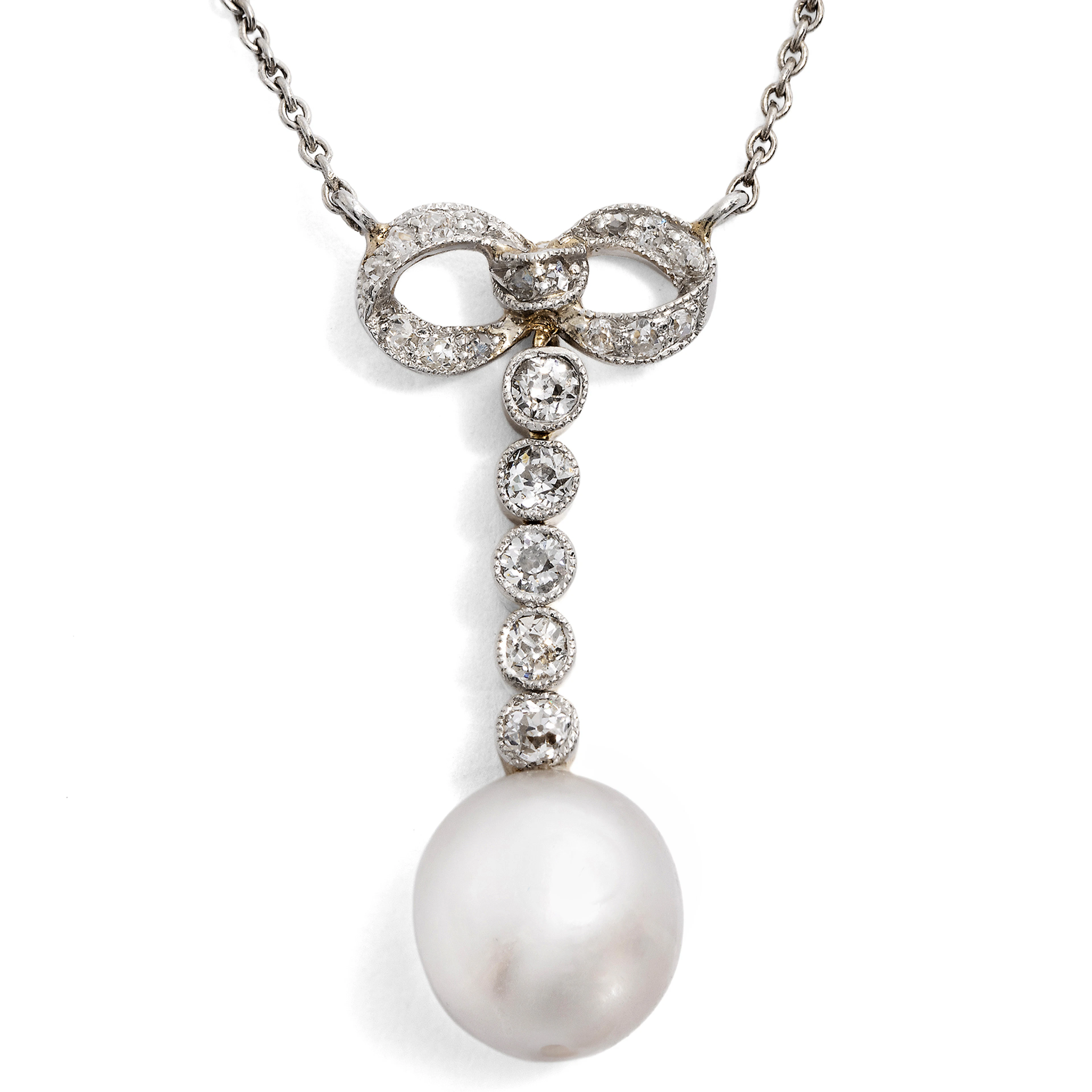 Delicate Looped Necklace in Gold & Platinum, with Diamonds and a Natural
