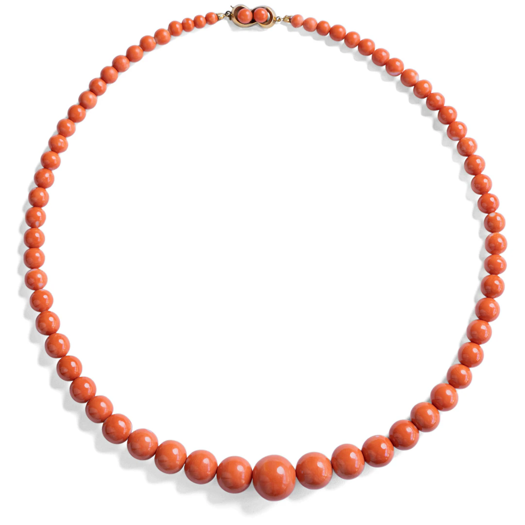 Wonderful Necklace of Large Coral Beads Graduated, 1960s