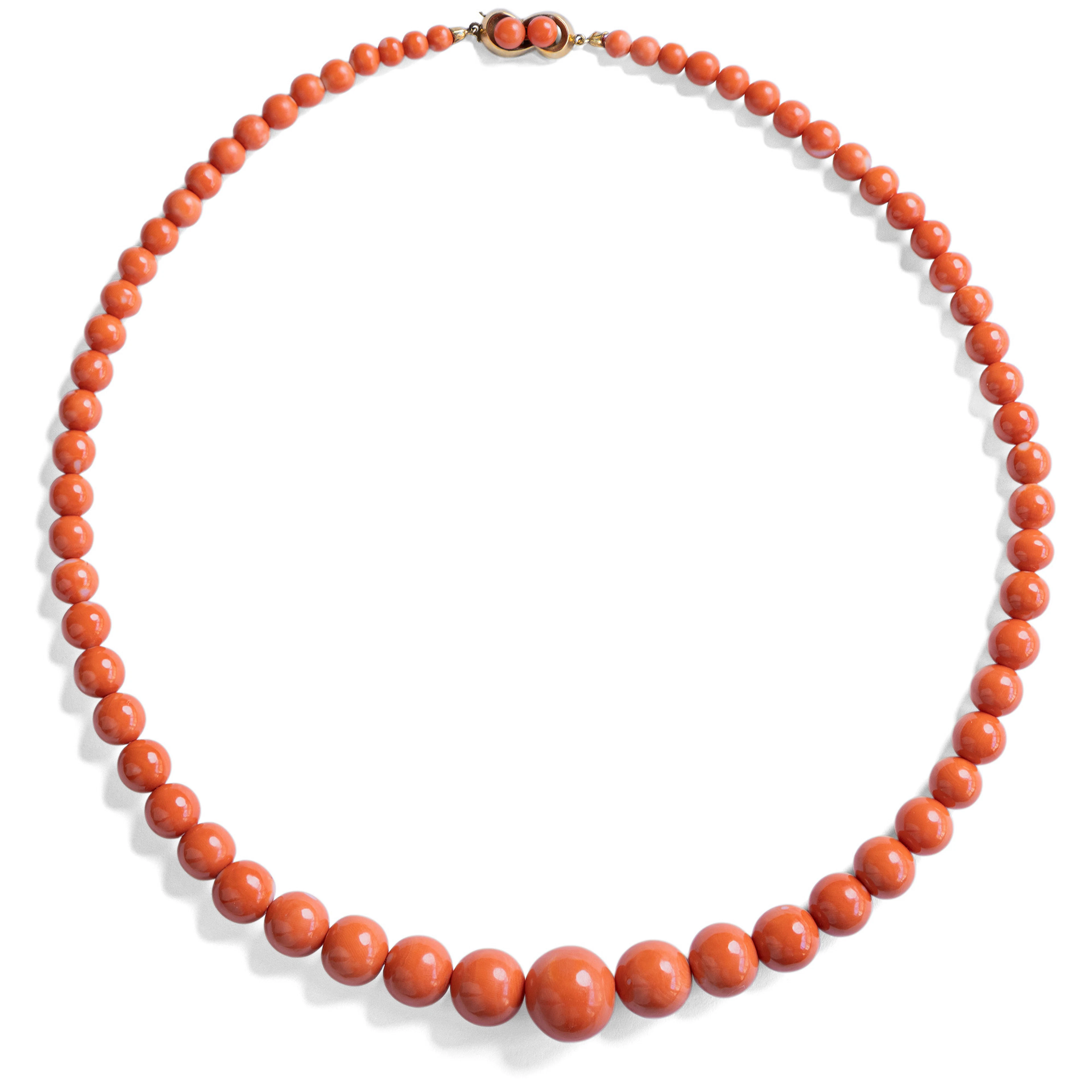 Wonderful Necklace of Large Coral Beads Graduated, 1960s
