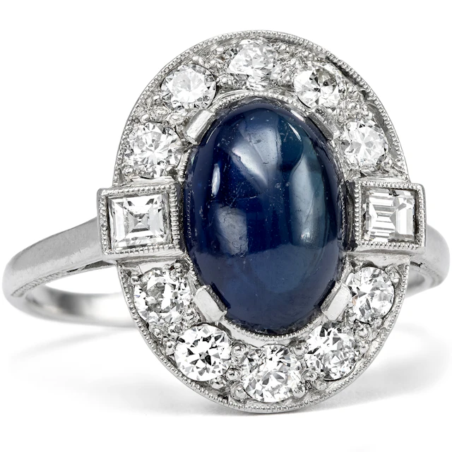 Elegant Ring with Sapphire & Diamonds in Platinum, c. 1930