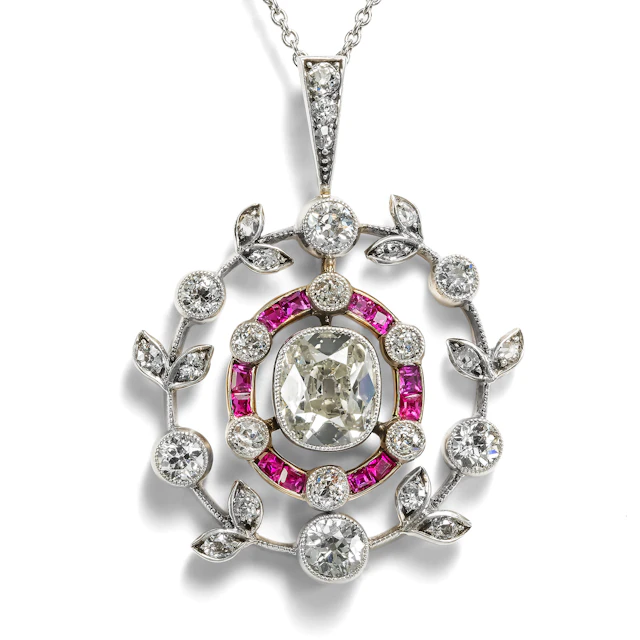 Elegant Garland Style Pendant with Diamonds & Rubies, Vienna, c. 1910