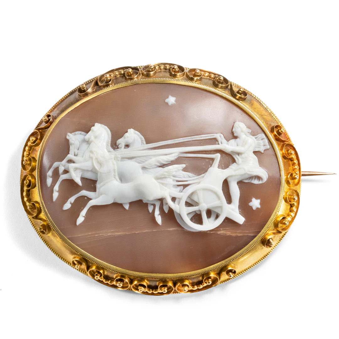 Large Antique Shell Cameo After John Gibson in Gold, c. 1875