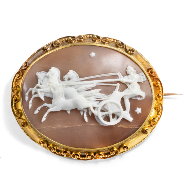 Large Antique Shell Cameo After John Gibson in Gold, c. 1875