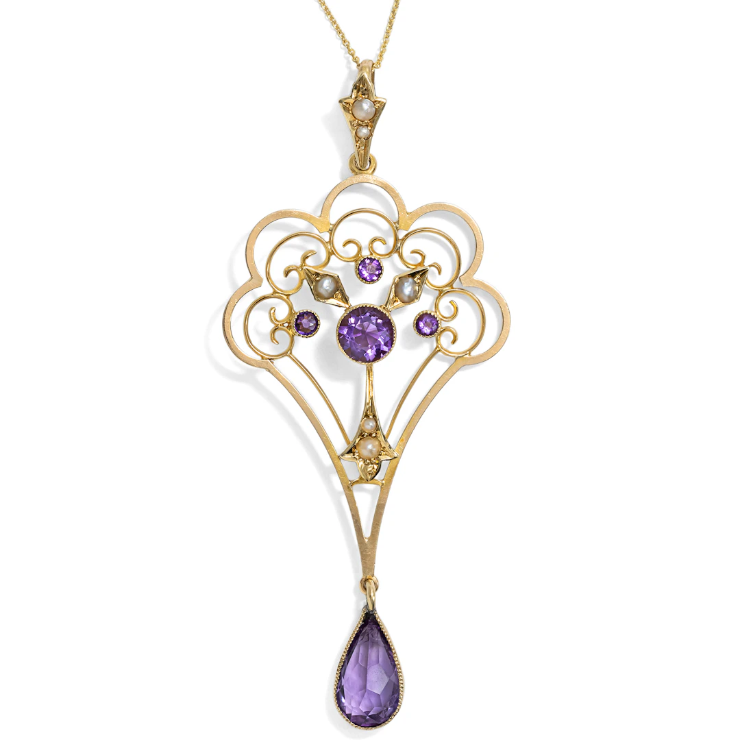 Dämmerungsfarben • Antiker Anhänger mit Amethysten & Perlen in Gold