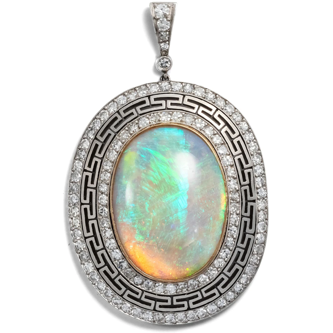 Magnificent Antique Pendant With Opal & Diamonds, c. 1910
