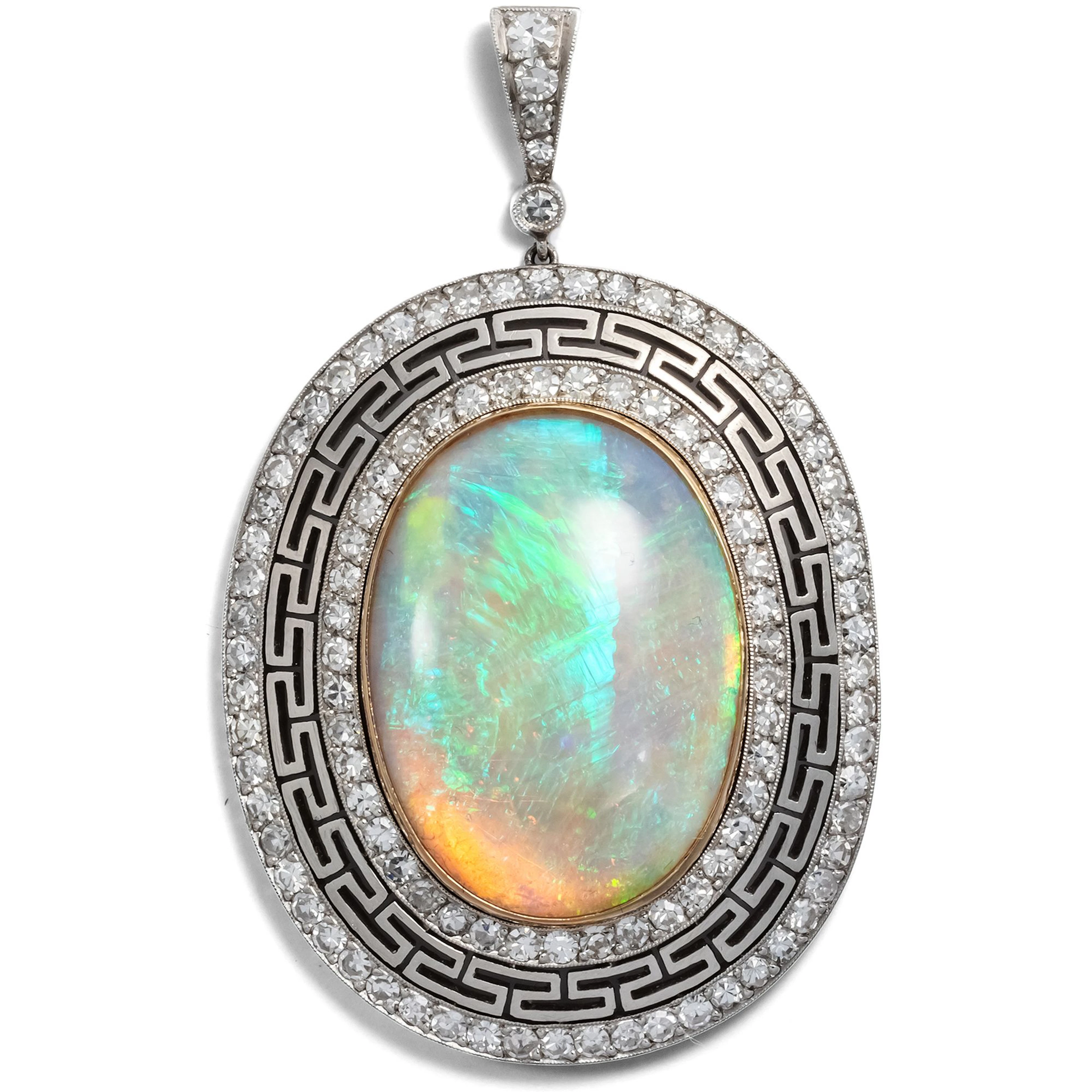 Magnificent Antique Pendant With Opal & Diamonds, c. 1910