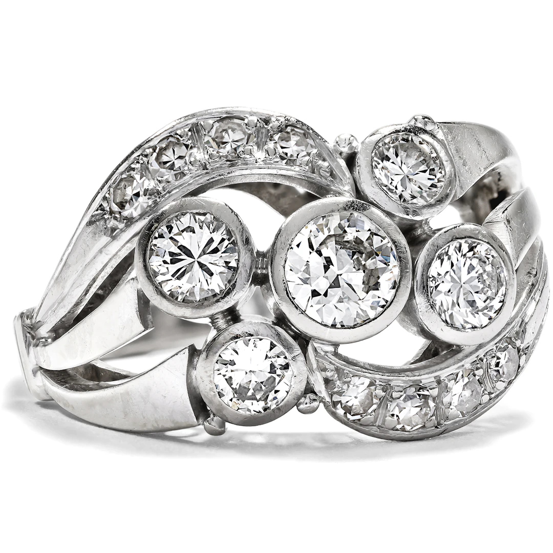 Midcentury Diamond Ring in White Gold, Germany, c. 1955