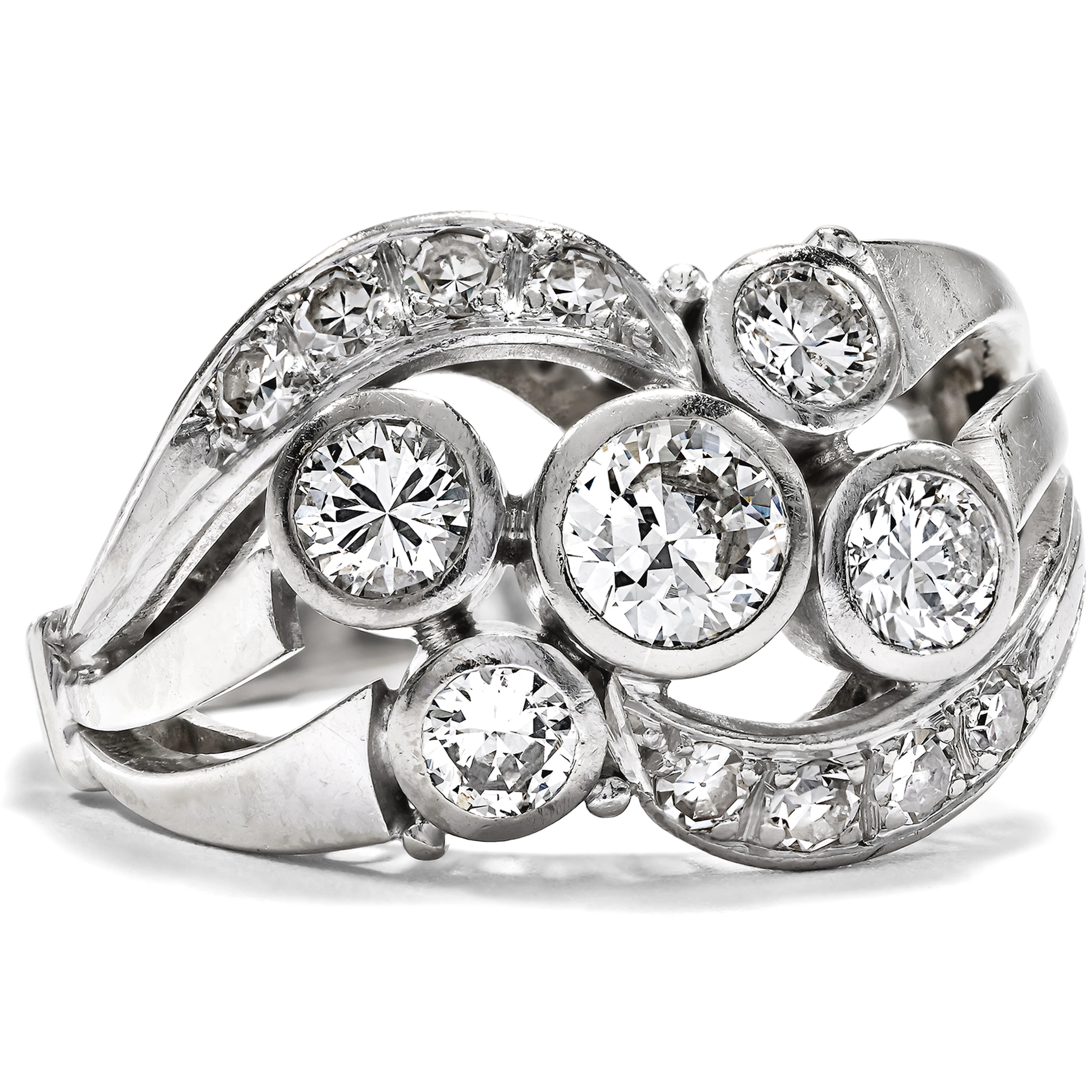 Midcentury Diamond Ring in White Gold, Germany, c. 1955