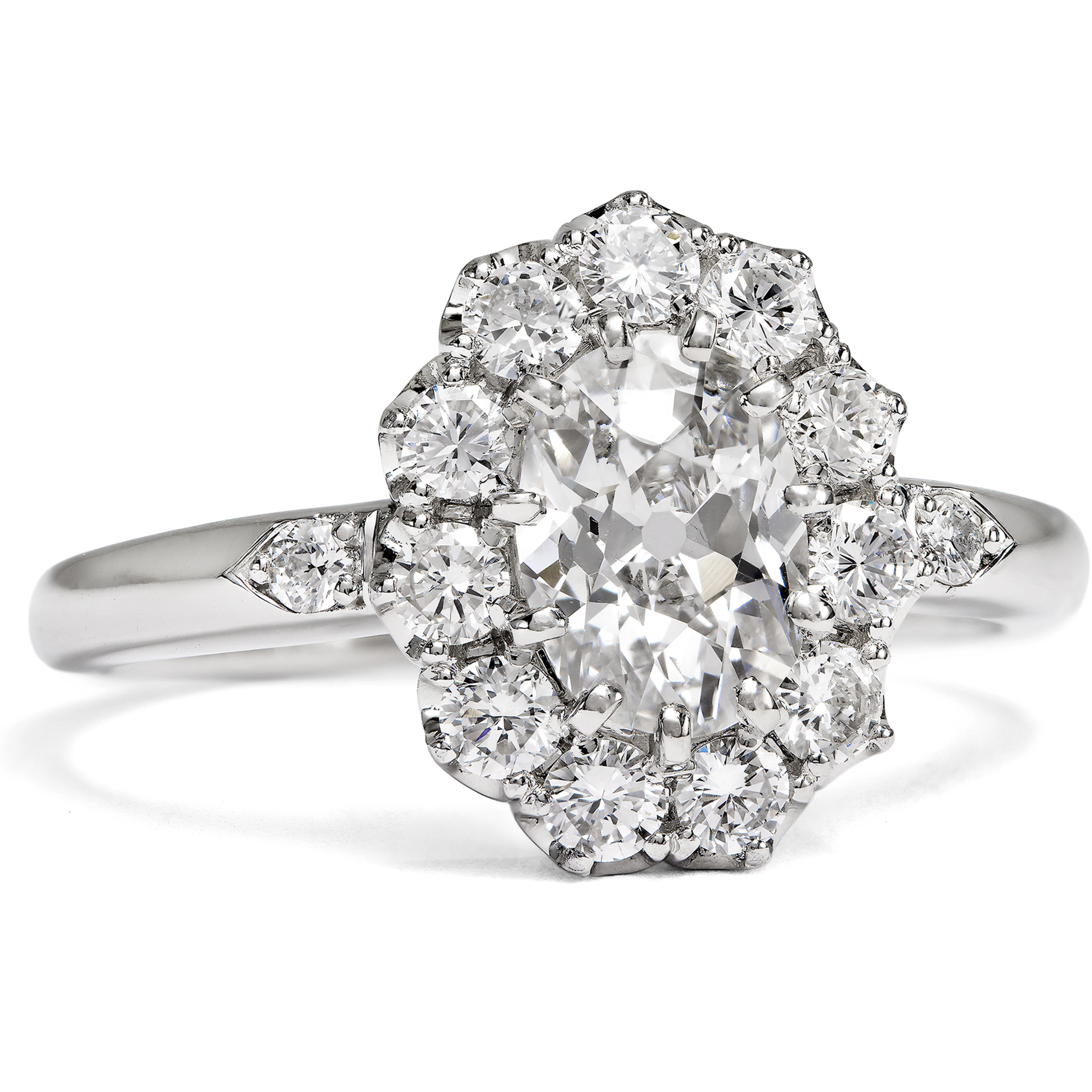 Elegant Ring with a 1.06 ct Old-Cut Oval Diamond in Platinum, From Our Workshop