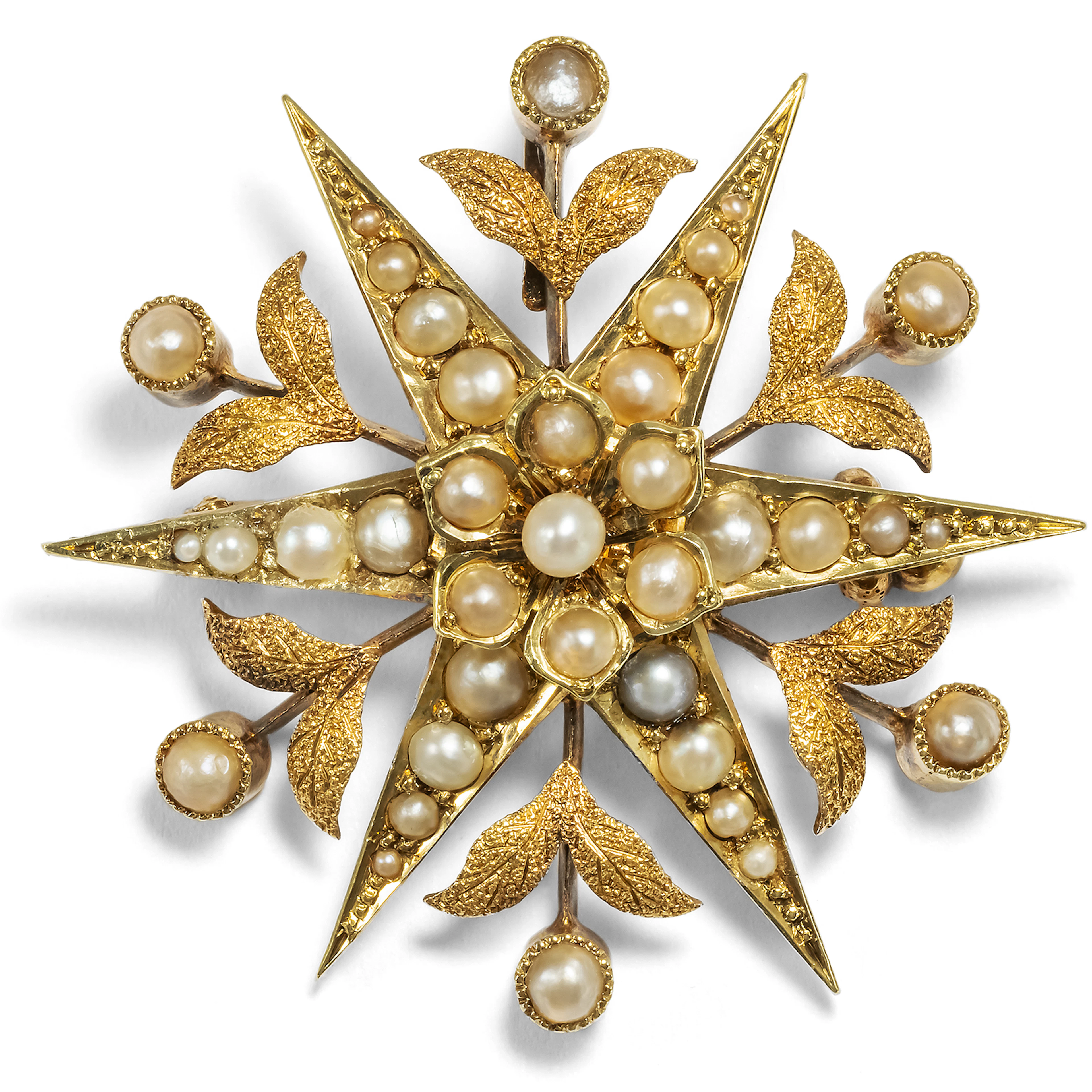 Cute Victorian Natural Pearl Brooch in Gold, Great Britain c. 1895