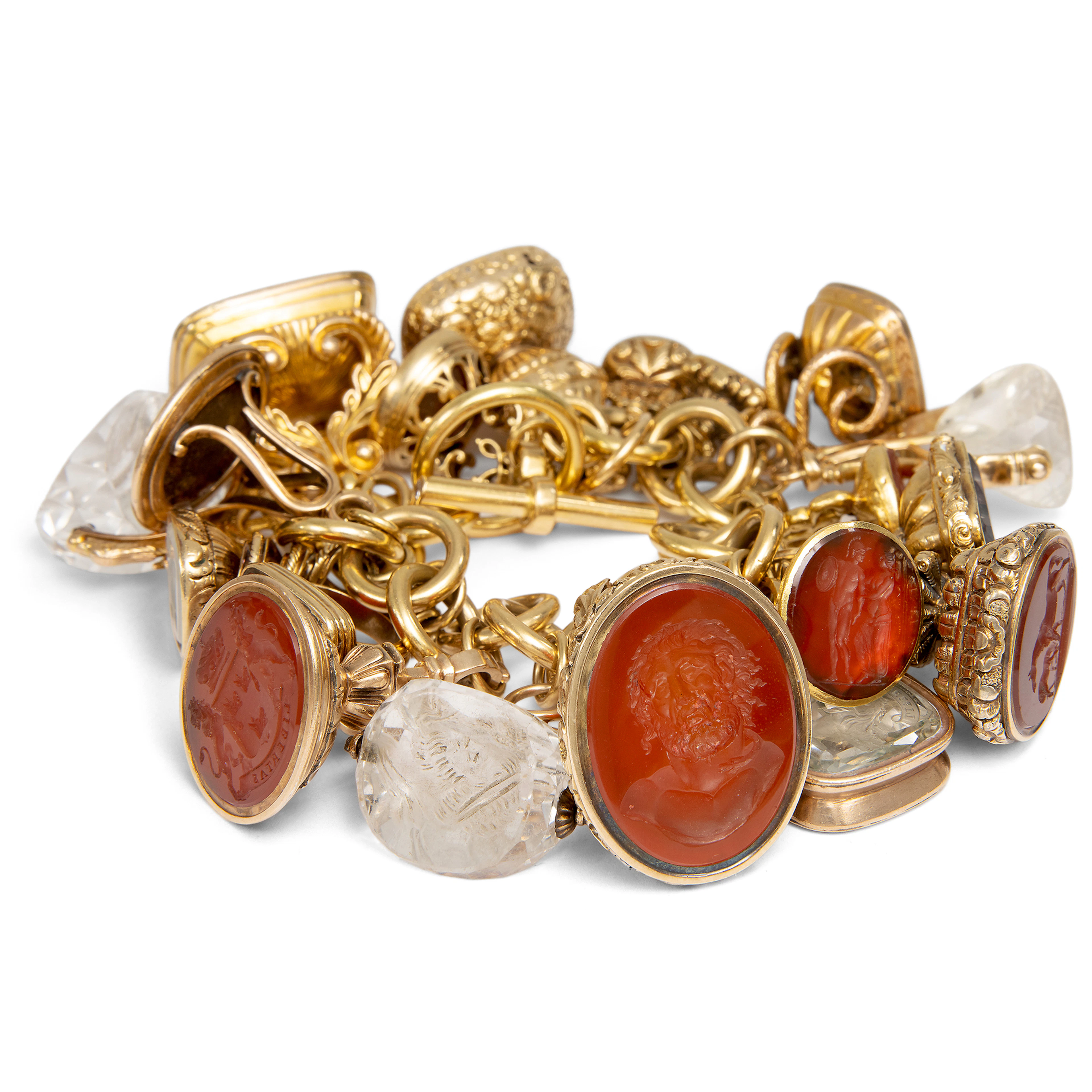 Unique Gold Bracelet by Cartier with Antique Seal Fobs, Paris c. 1985