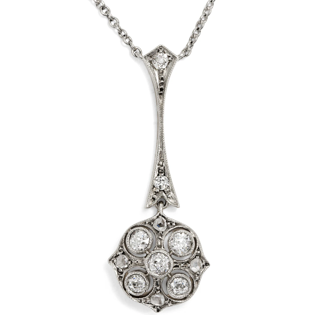 Delicate Antique Diamond Necklace in Platinum on Gold, c. 1920