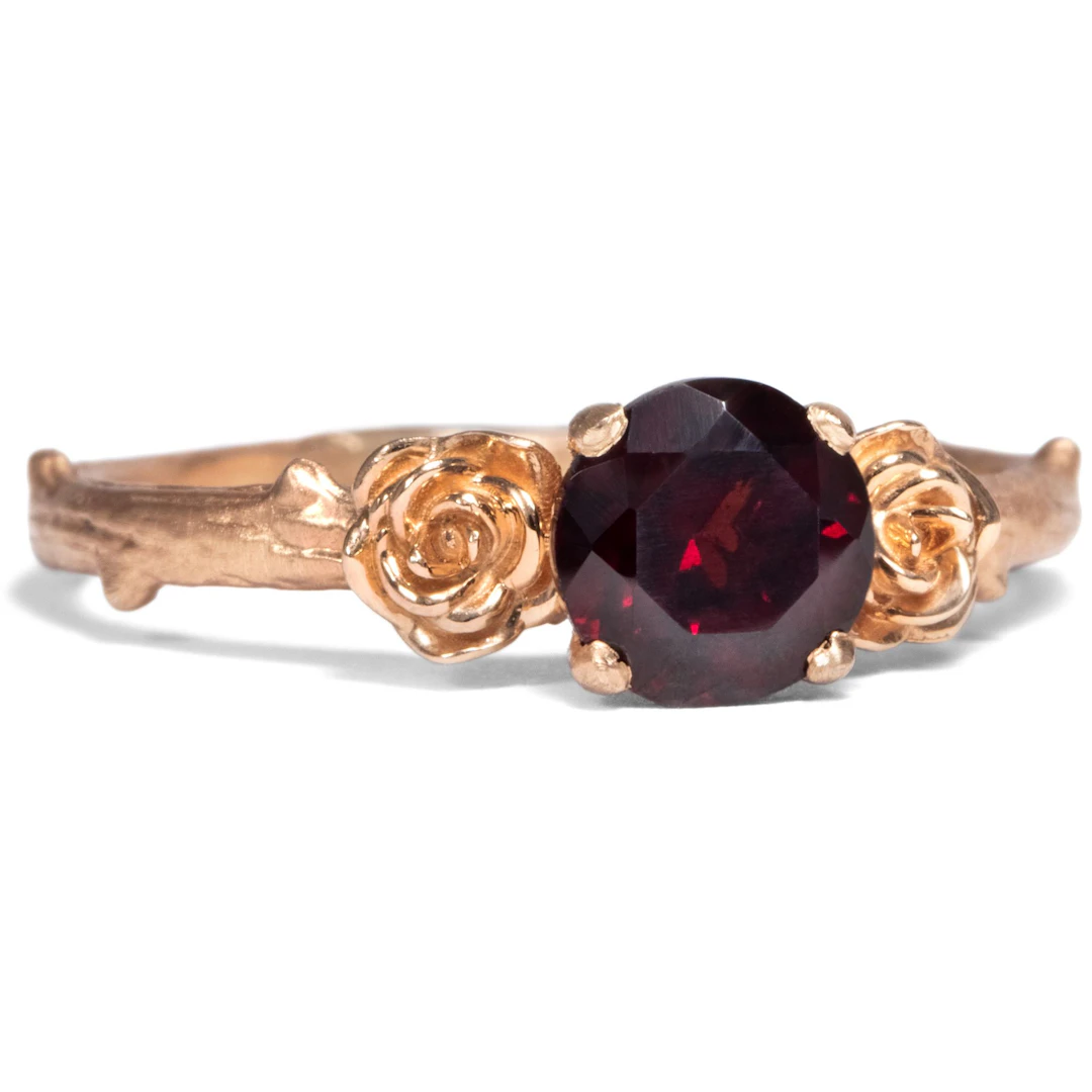 Romantic Ring with Garnet in Matt Rose Gold, from Our Workshop
