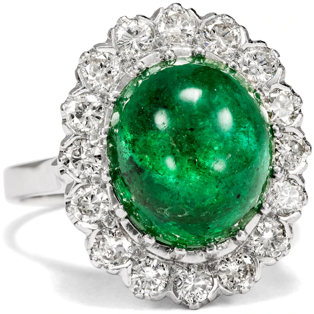 Exquisite Vintage White Gold Ring with Emerald & Diamonds, Vienna, c. 1970