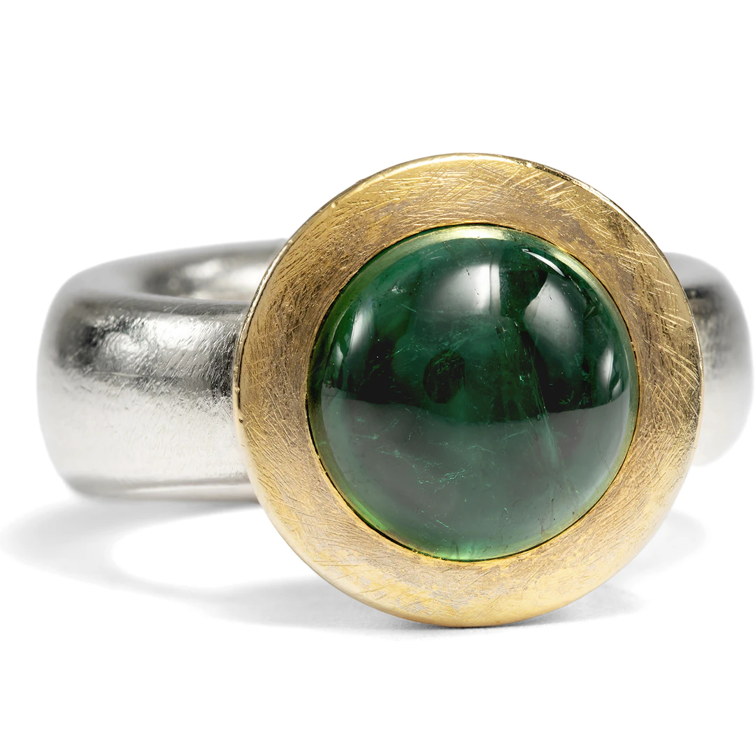 Modern Gold & Silver Ring with Green-Blue Tourmaline, Berlin c. 1995