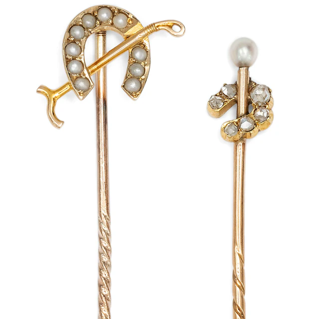Two Antique Stickpins of Horseshoe Design, c. 1900