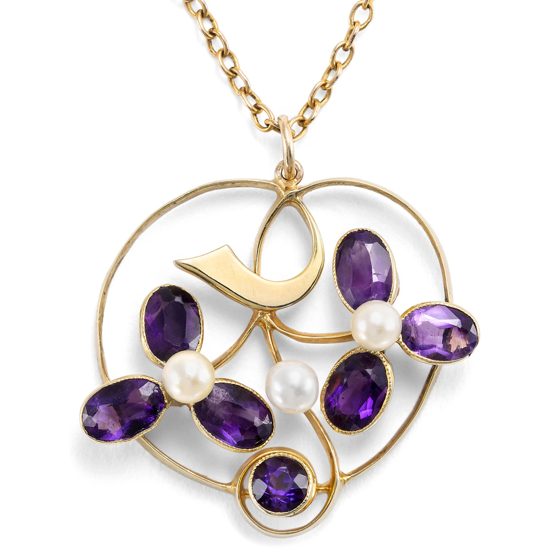 Antique Gold Pendant with Amethysts & Pearls, Great Britain c. 1905