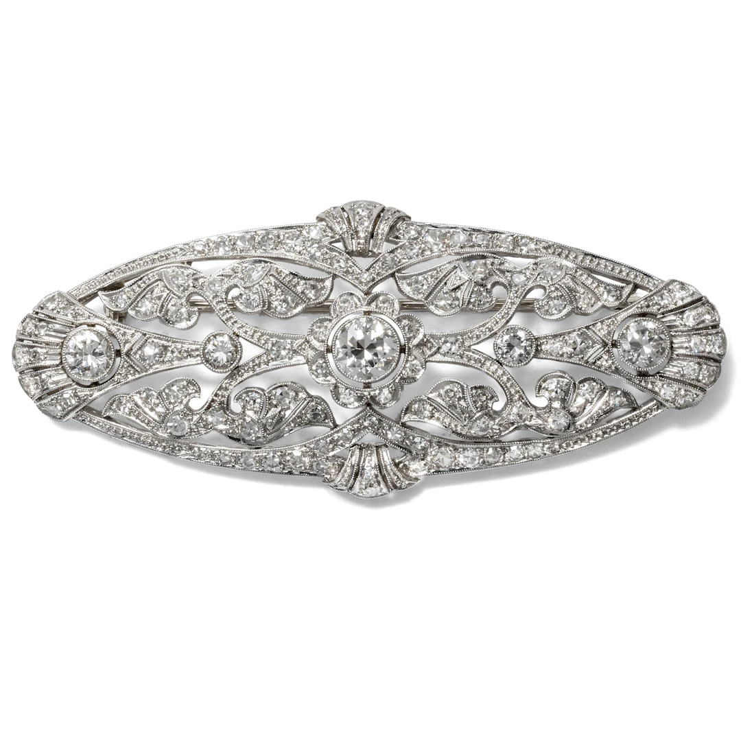 Magnificent Art Déco Brooch with 4.20 ct Diamonds in Platinum, circa 1930