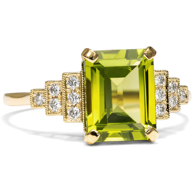 Unworn Ring With Peridot & Diamonds In Gold, From Our Workshop