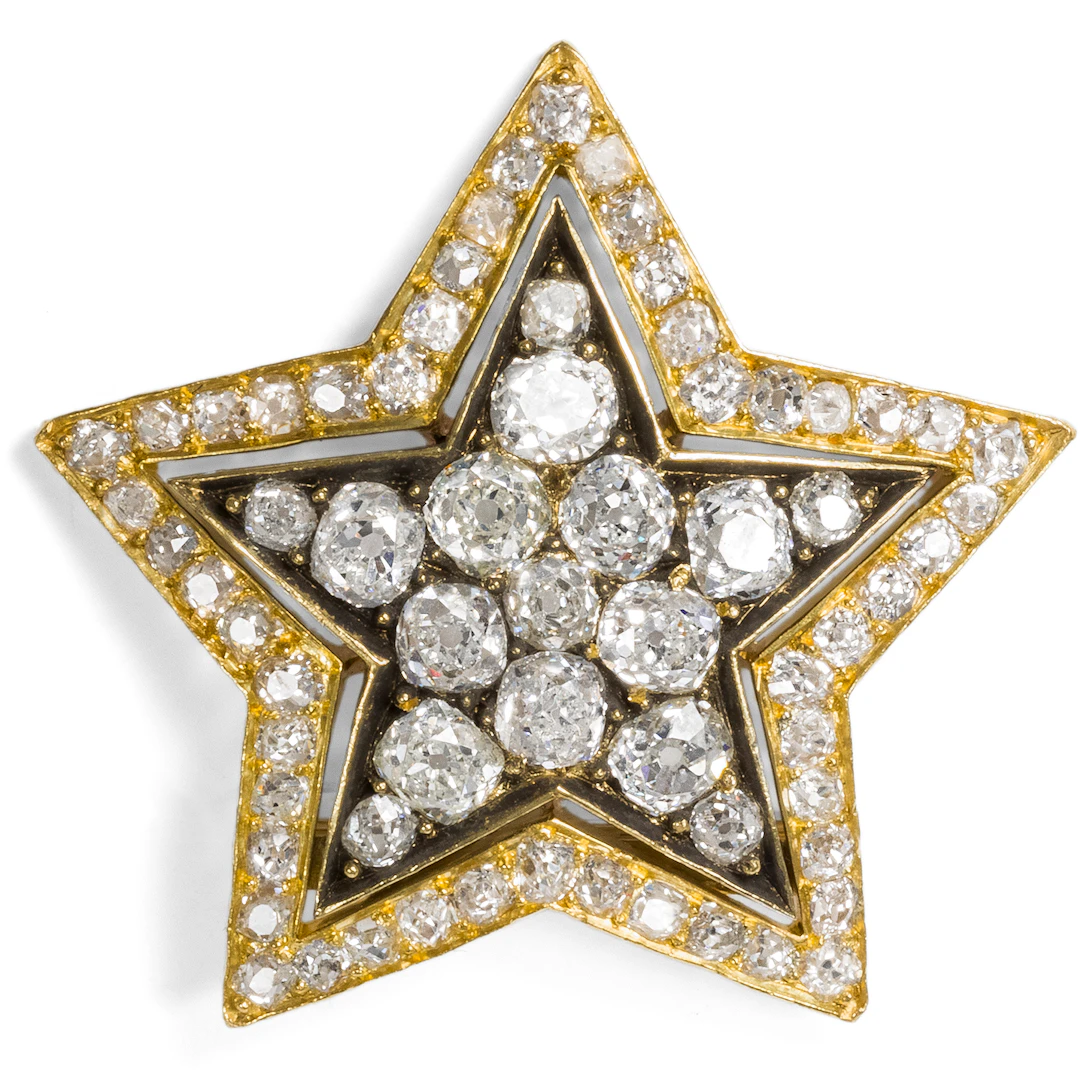 Antique Diamond Star With 7.18 ct Old European Cut Diamonds as Scarf