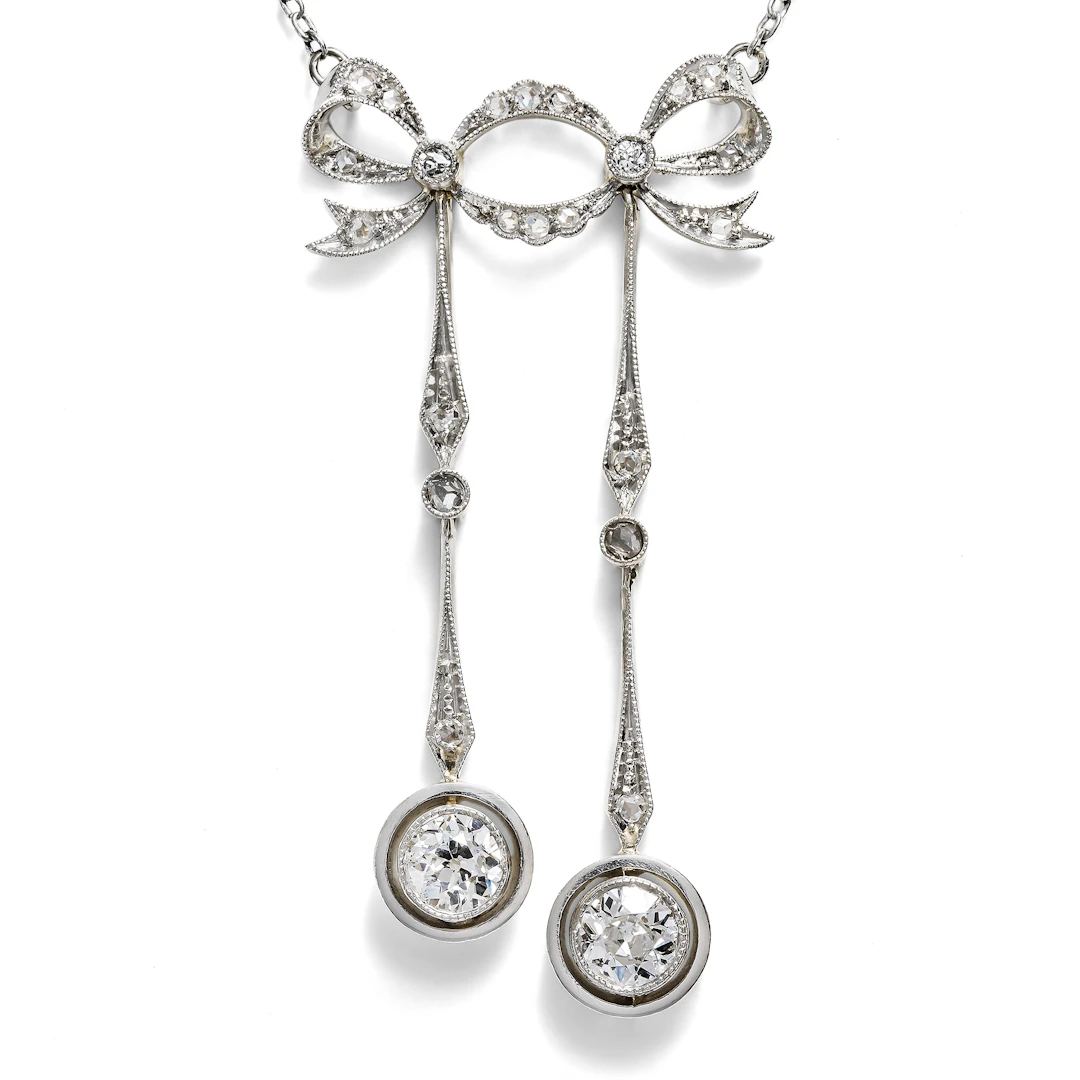 Antique Negligé Necklace with Diamonds in Platinum on Gold, c. 1910