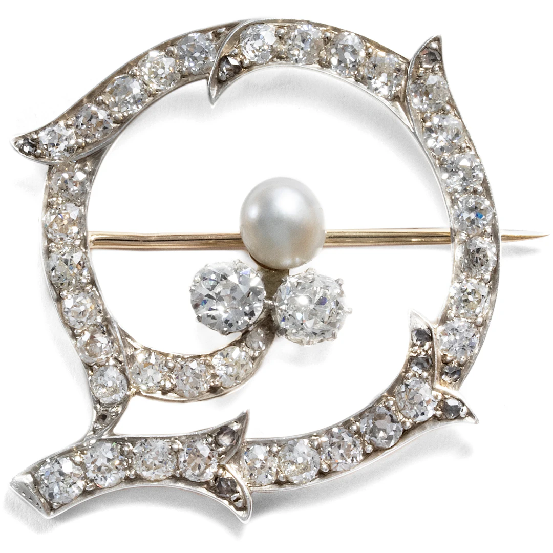 Precious Diamond Brooch With Natural Pearl, Paris ca. 1890