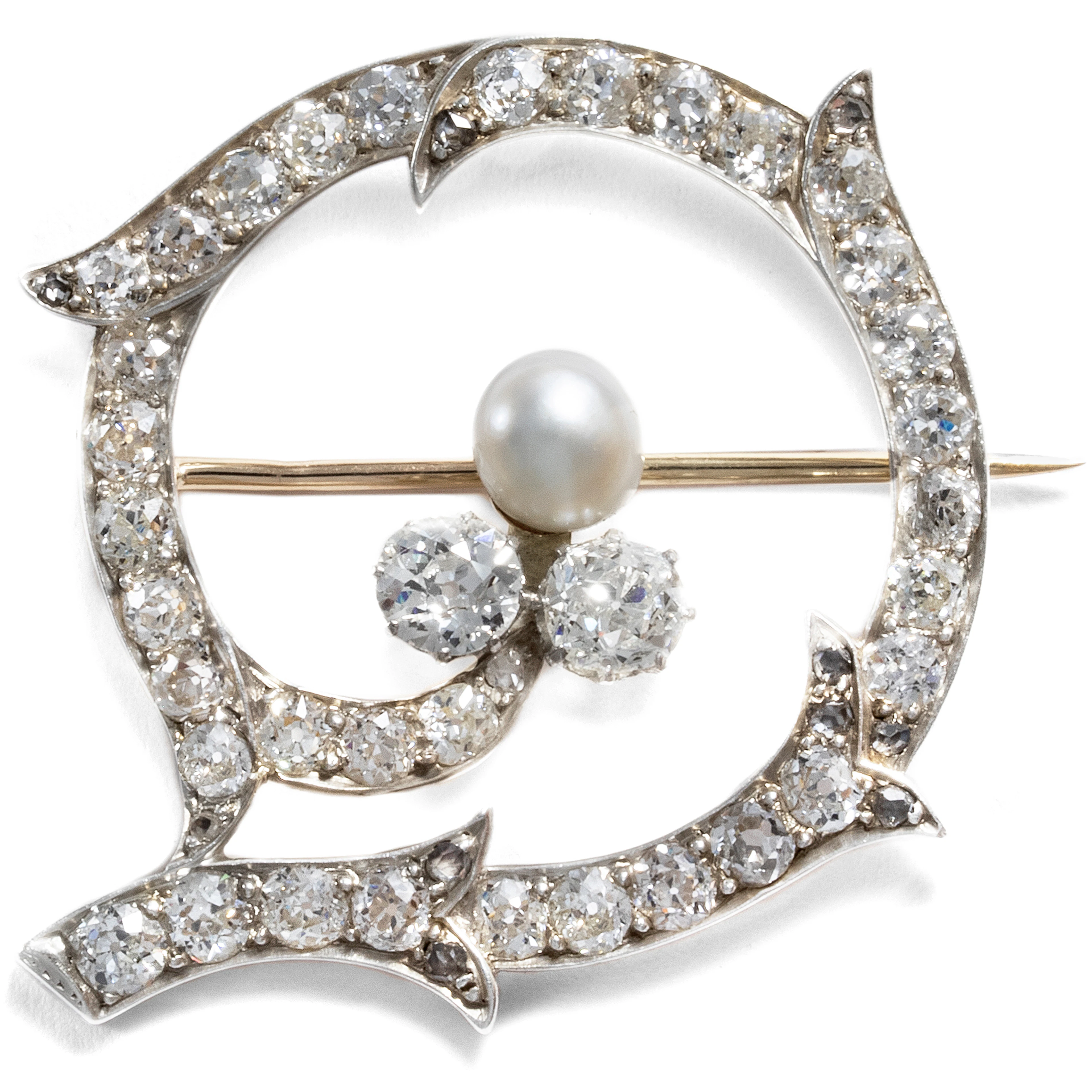 Precious Diamond Brooch With Natural Pearl, Paris ca. 1890