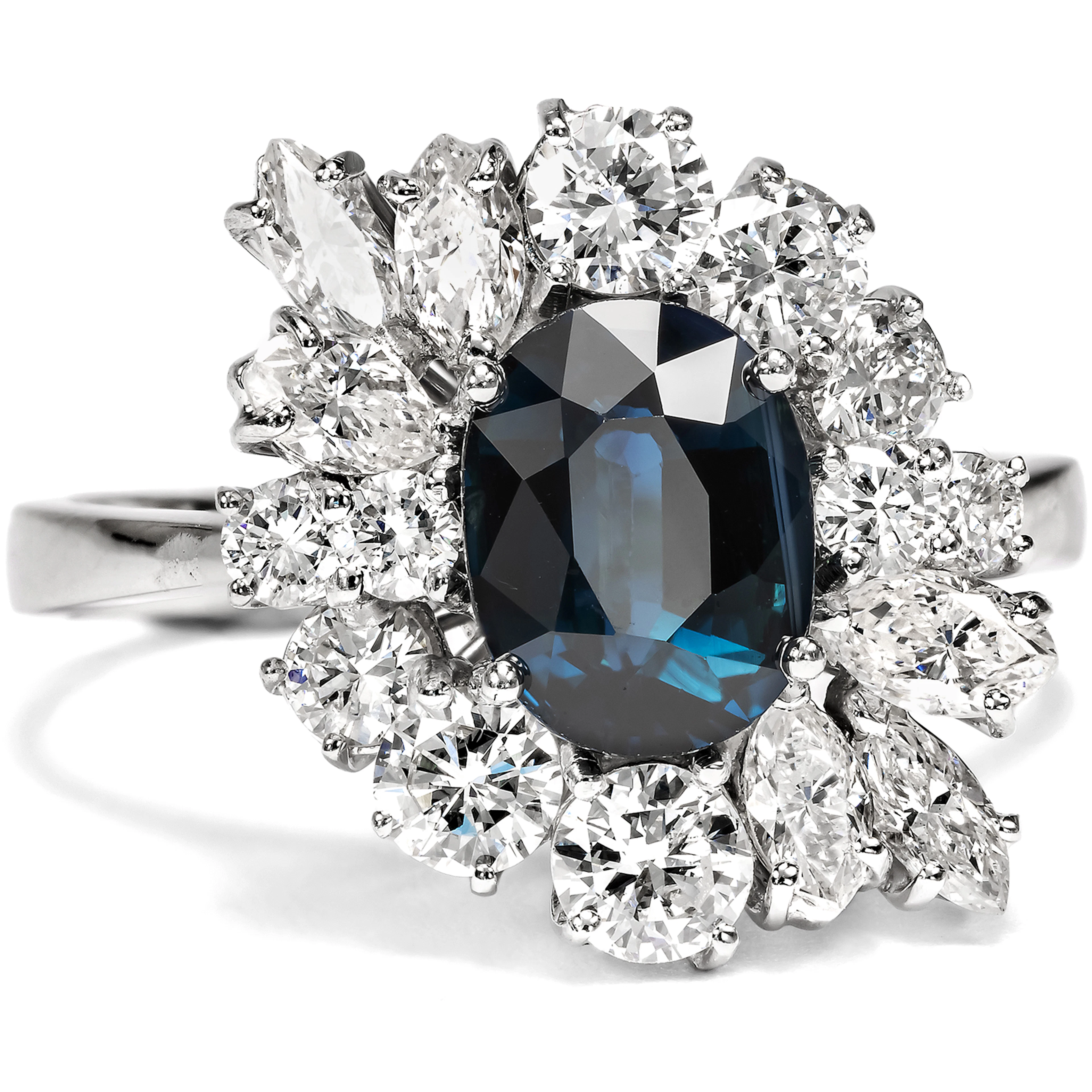 Luxurious Vintage Sapphire and Diamond Cluster Ring, c. 1960s