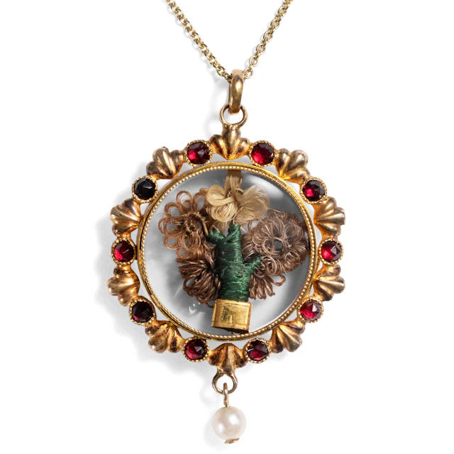 Unusual Locket Pendant With Hair Inlay, c. 1840