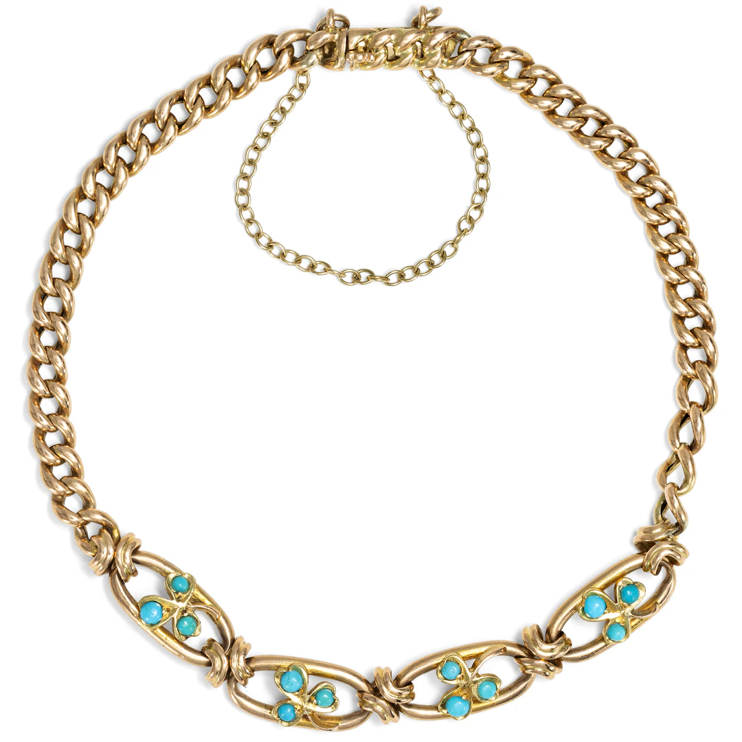 Romantic Antique Bracelet with Turquoises in Rose Gold, c. 1900