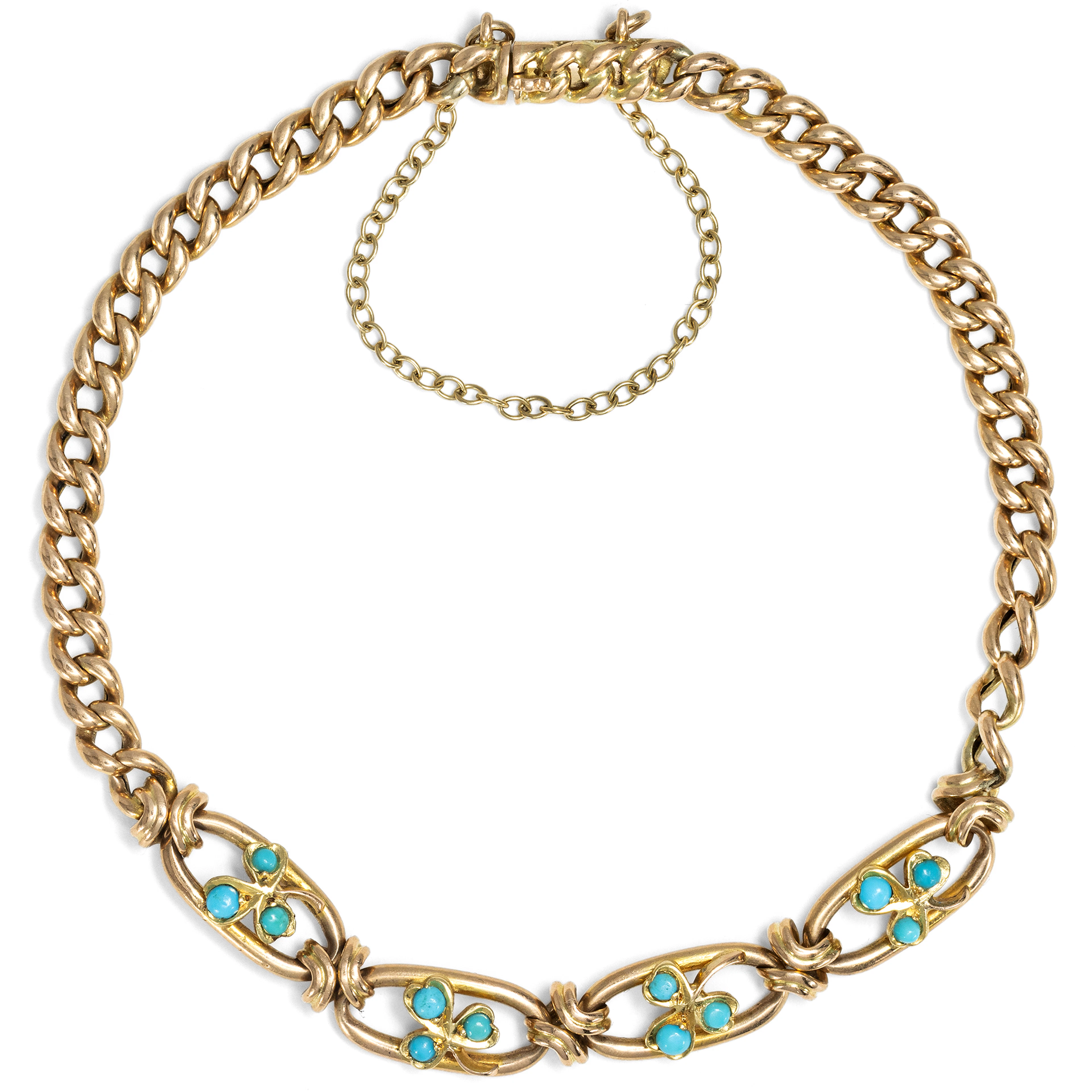 Romantic Antique Bracelet with Turquoises in Rose Gold, c. 1900
