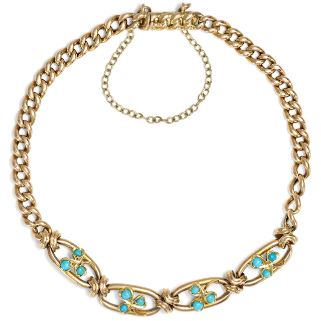 Romantic Antique Bracelet with Turquoises in Rose Gold, c. 1900