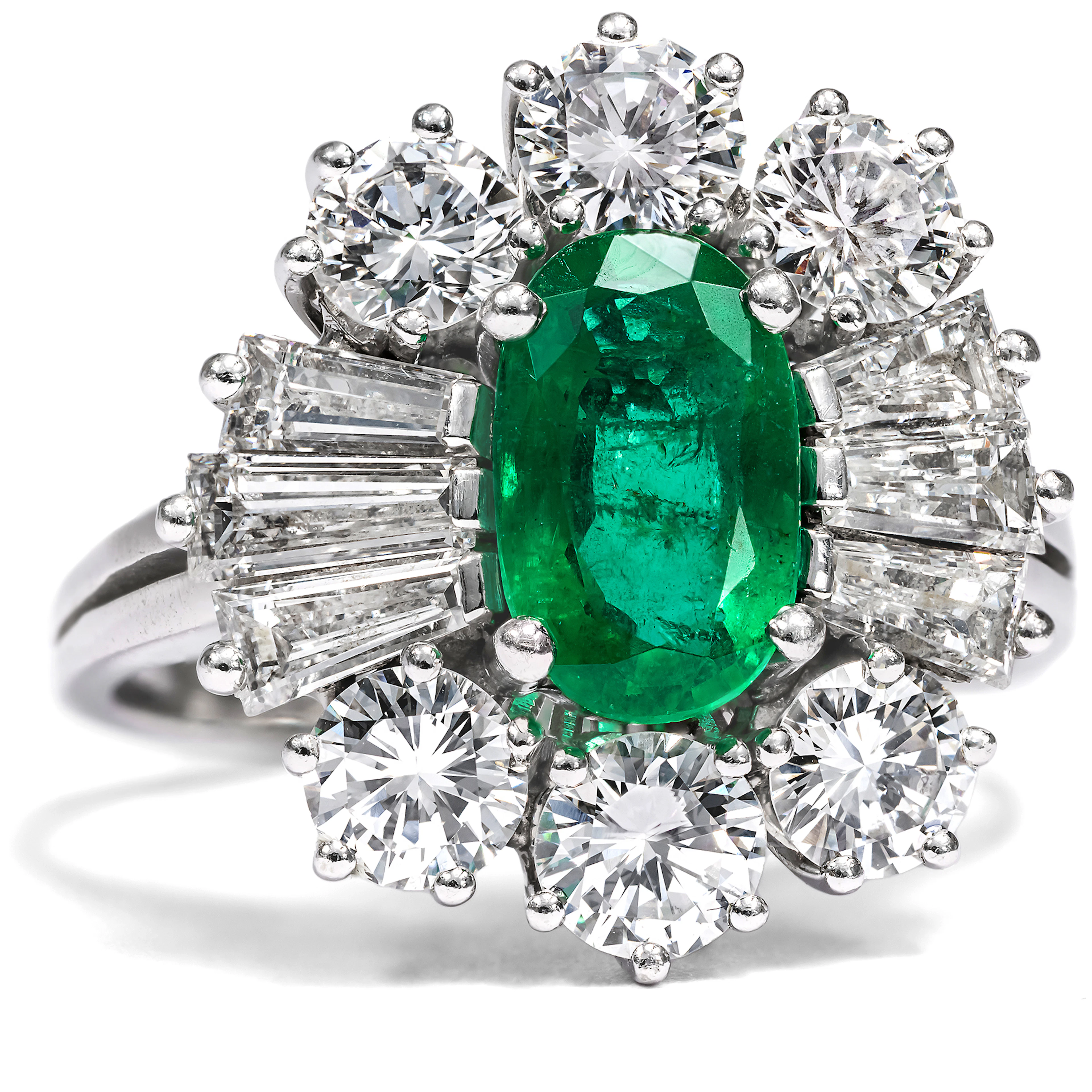 Precious Vintage Ballerina Ring With Emerald & Diamonds, ca. 1970