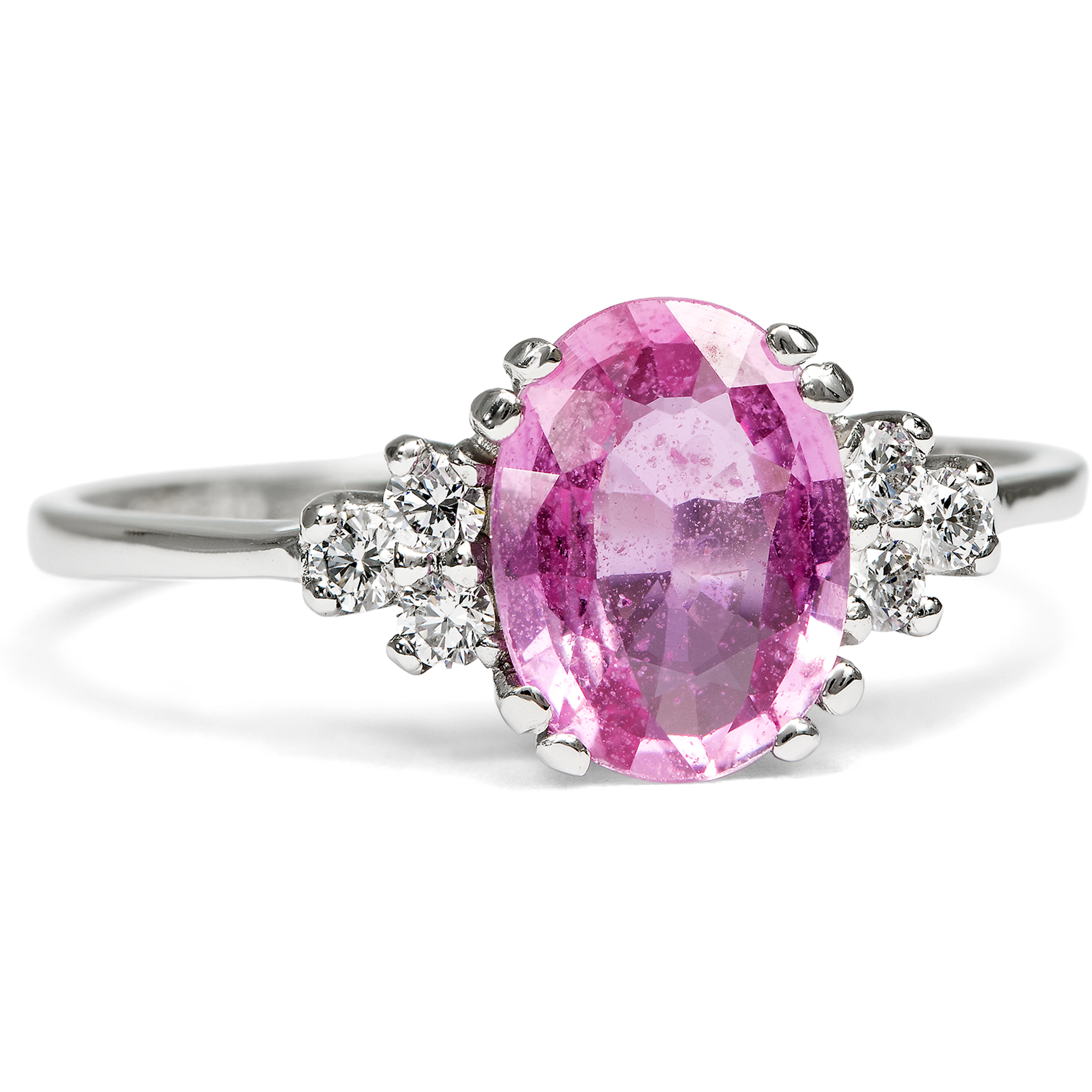 Delicate Platinum Ring with a Pink Sapphire & Diamonds, from Our Workshop