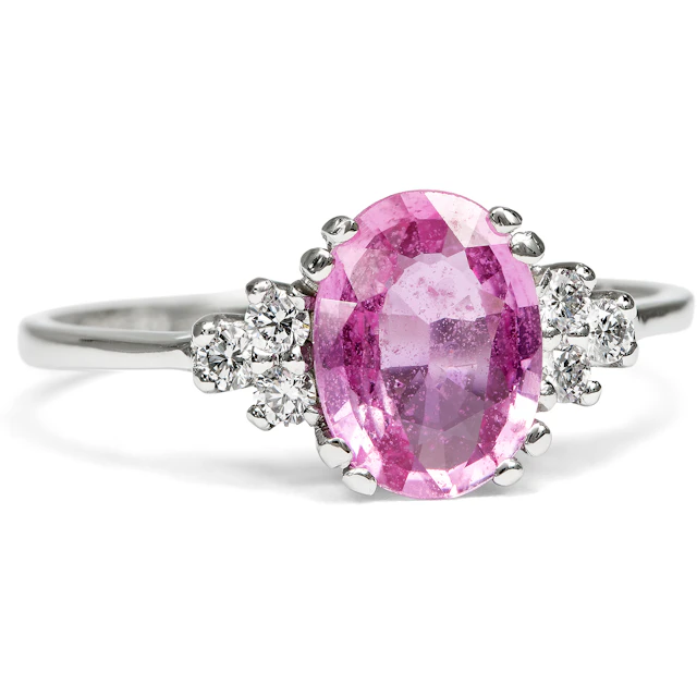 Delicate Platinum Ring with a Pink Sapphire & Diamonds, from Our Workshop